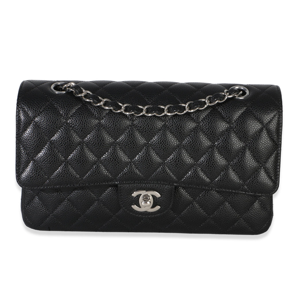 Black Quilted Caviar Medium Classic Double Flap Handbag