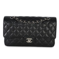 Black Quilted Caviar Medium Classic Double Flap Handbag