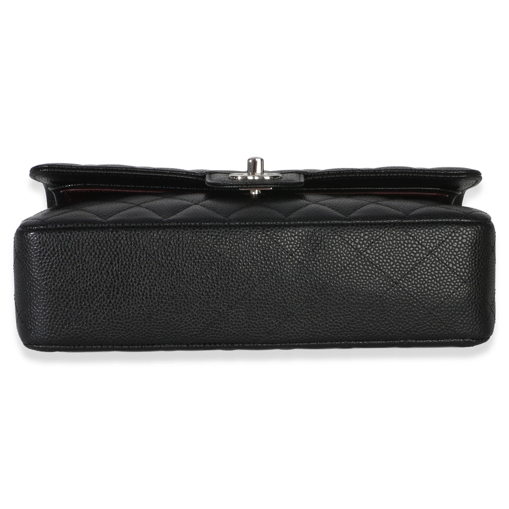 Black Quilted Caviar Medium Classic Double Flap Handbag
