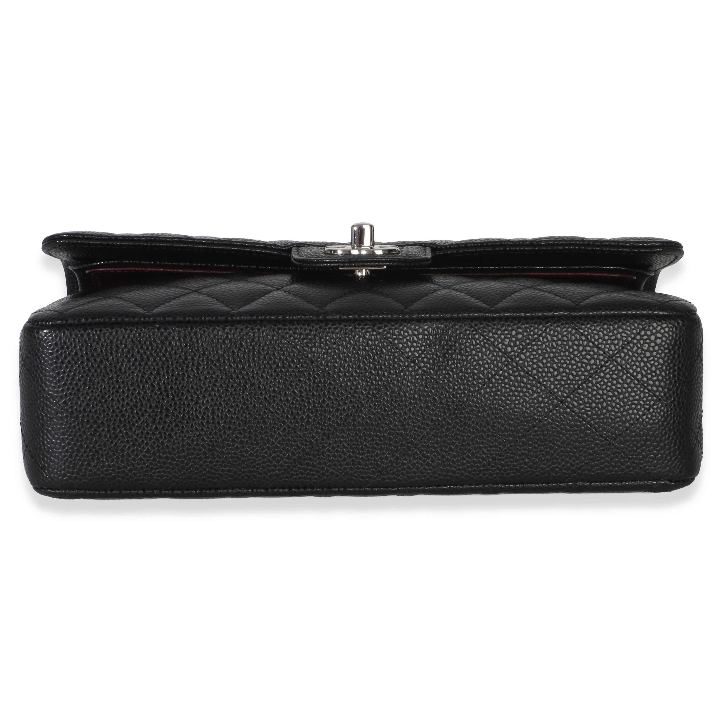 Black Quilted Caviar Medium Classic Double Flap Handbag