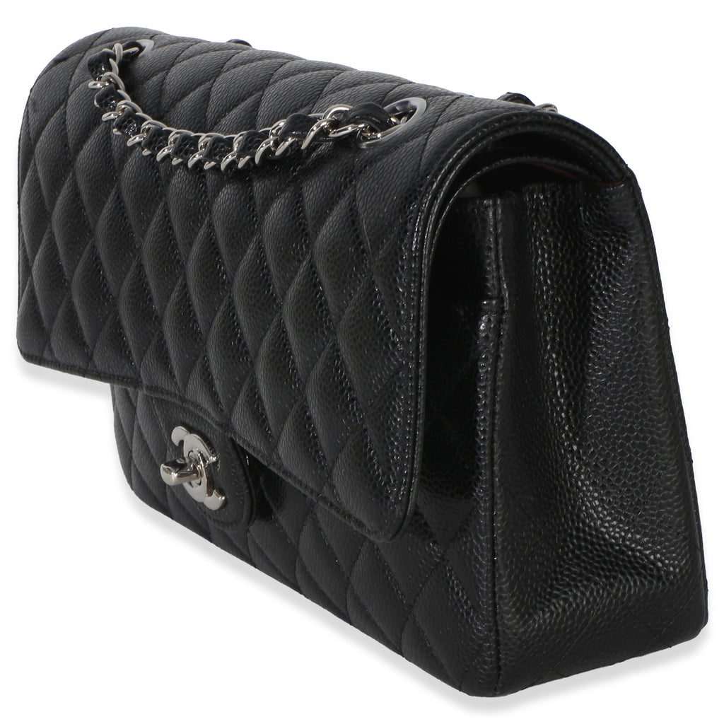 Black Quilted Caviar Medium Classic Double Flap Handbag