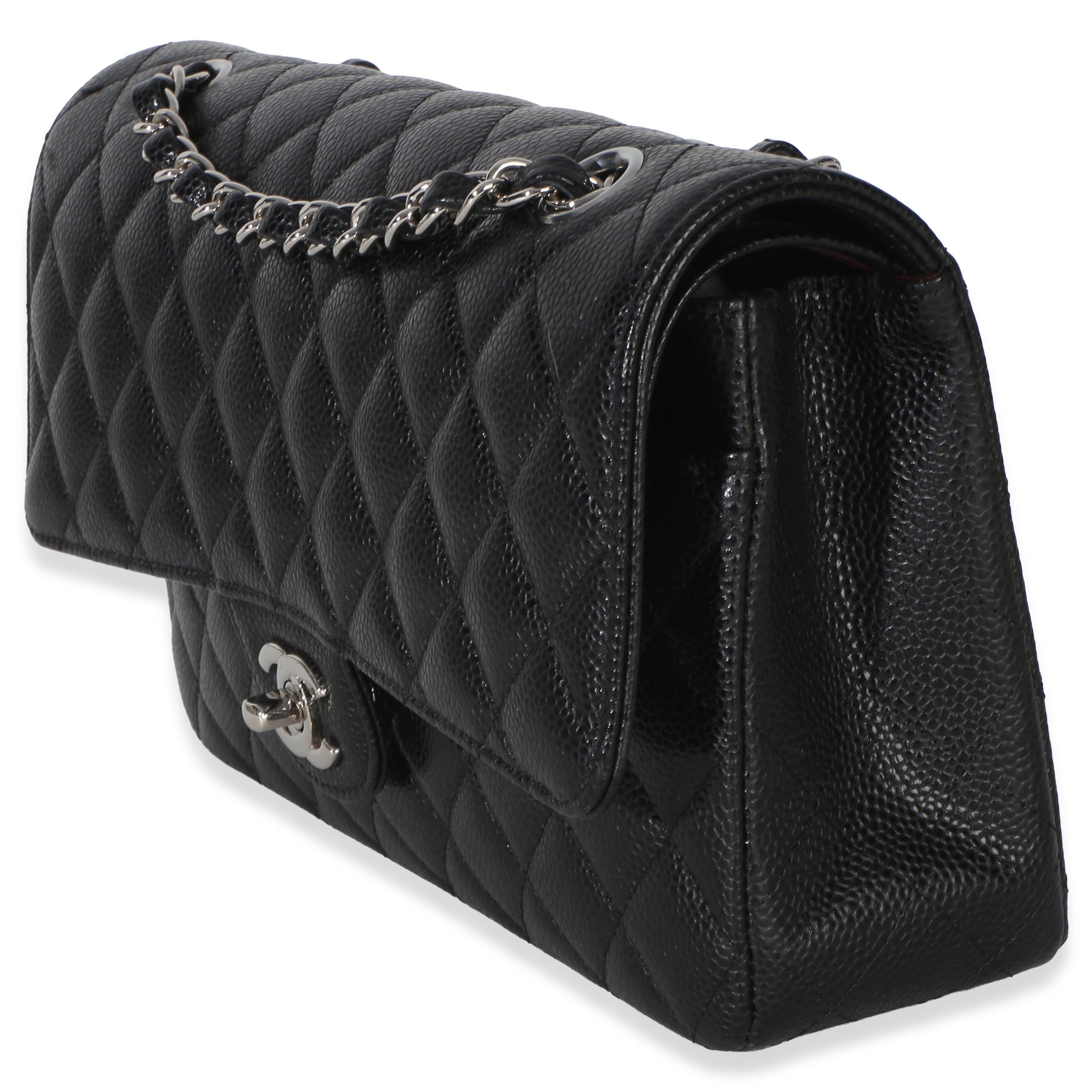 Black Quilted Caviar Medium Classic Double Flap Handbag