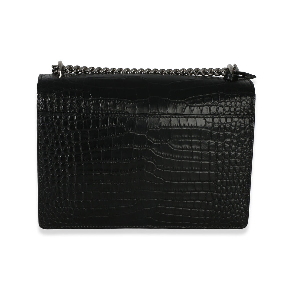 Black Croc Embossed Calfskin Medium Monogram Sunset Bag