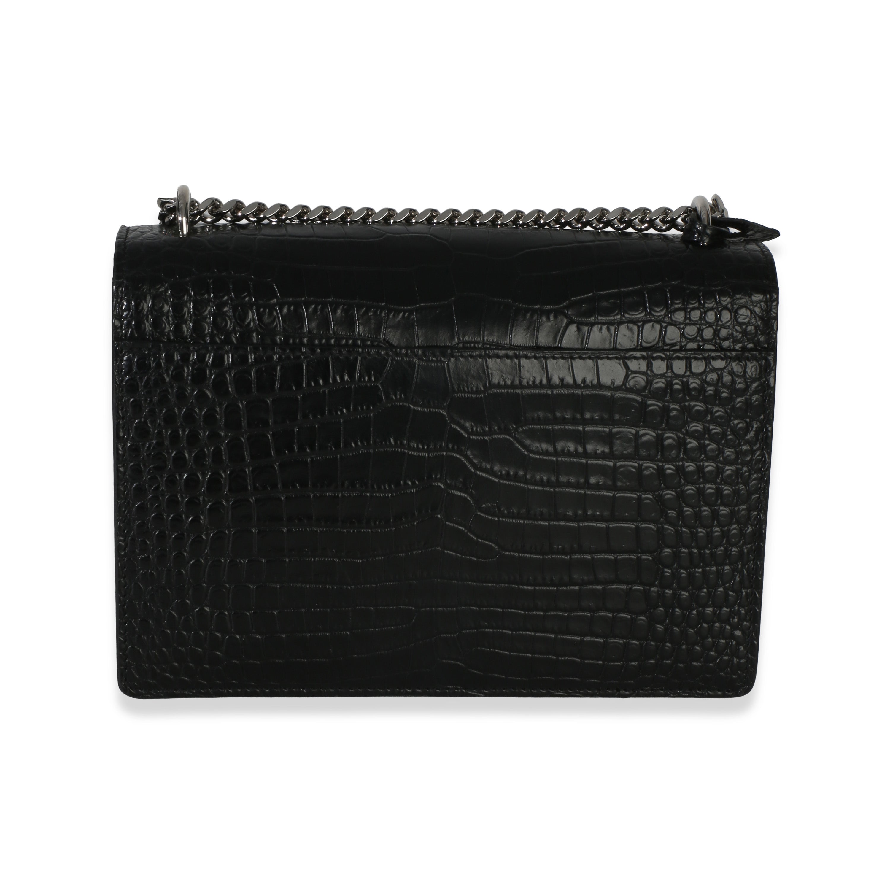 Black Croc Embossed Calfskin Medium Monogram Sunset Bag