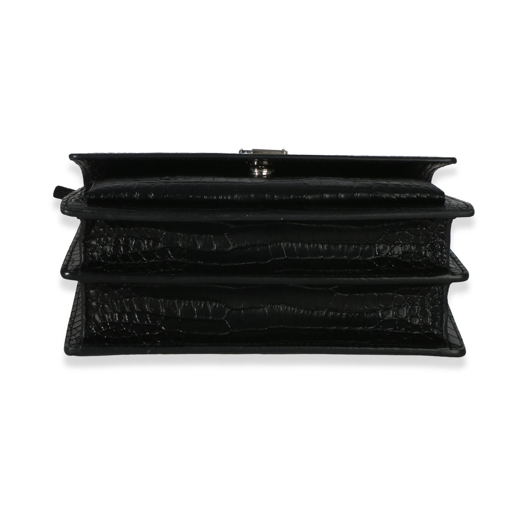 Black Croc Embossed Calfskin Medium Monogram Sunset Bag