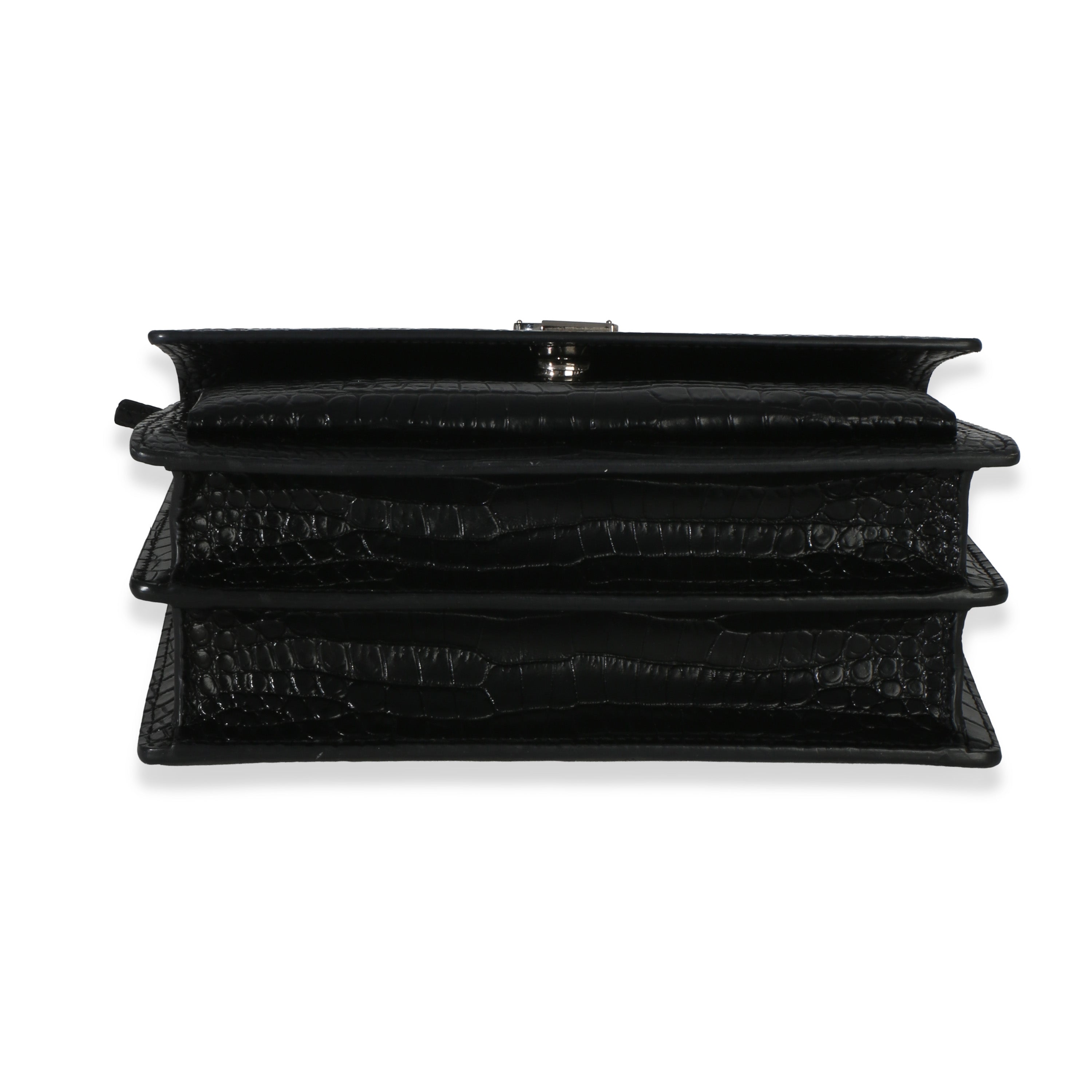 Black Croc Embossed Calfskin Medium Monogram Sunset Bag