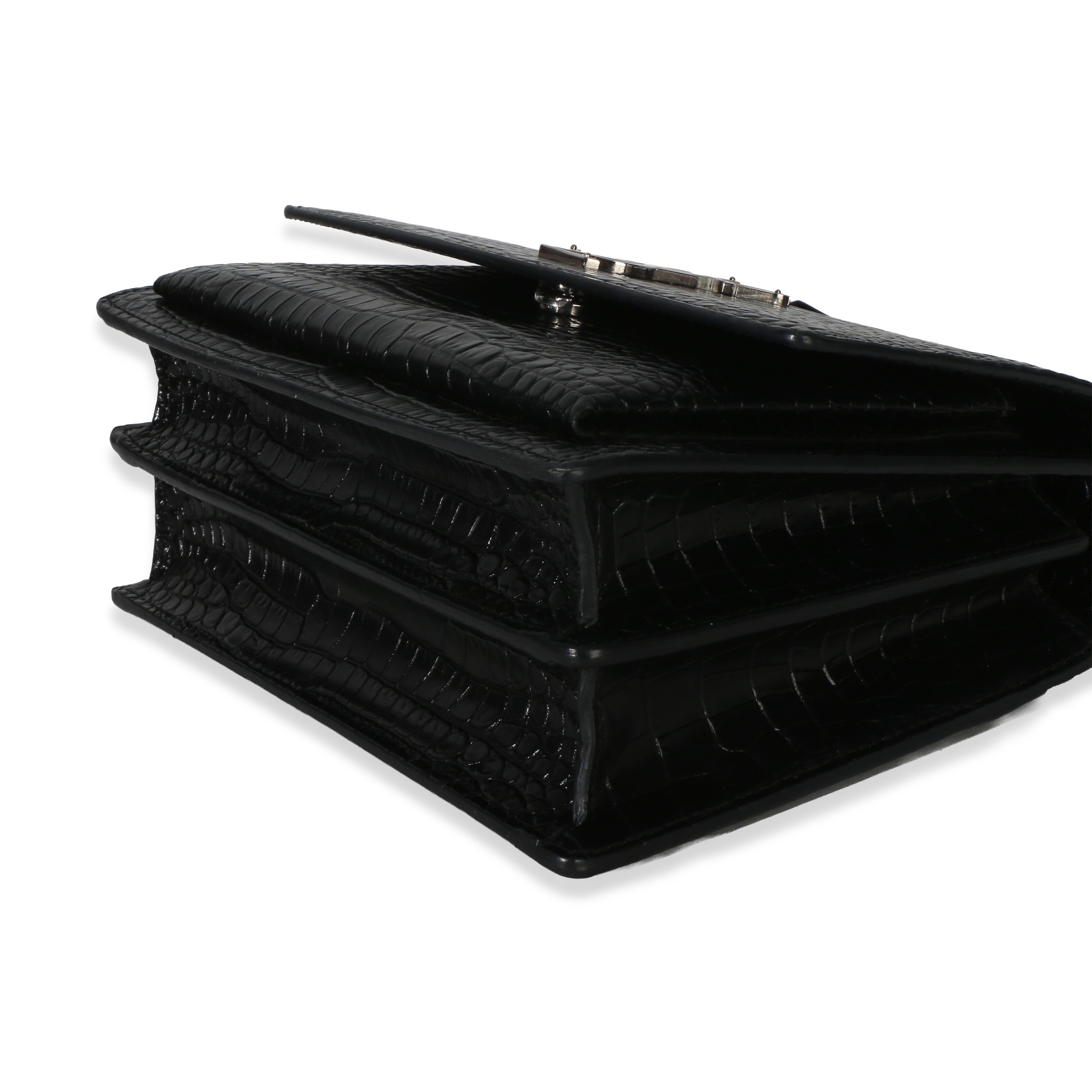 Black Croc Embossed Calfskin Medium Monogram Sunset Bag