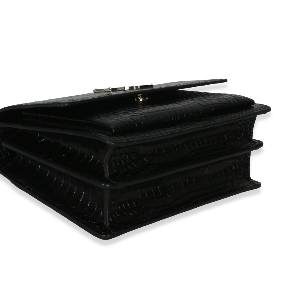 Black Croc Embossed Calfskin Medium Monogram Sunset Bag