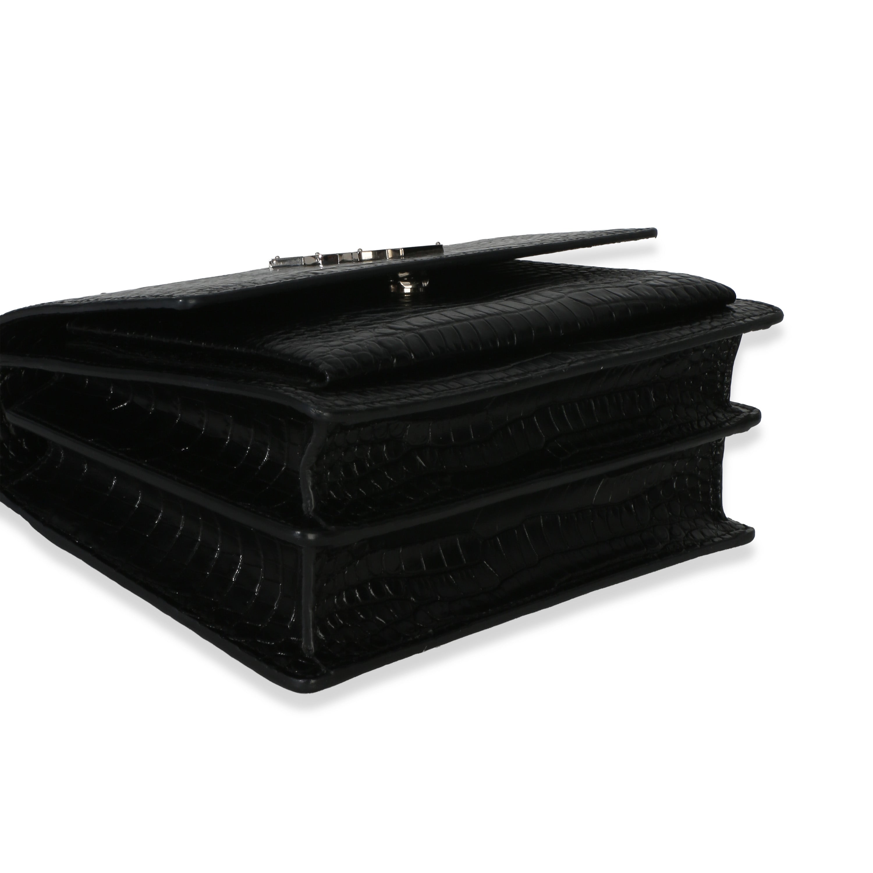 Black Croc Embossed Calfskin Medium Monogram Sunset Bag
