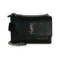 Black Croc Embossed Calfskin Medium Monogram Sunset Bag
