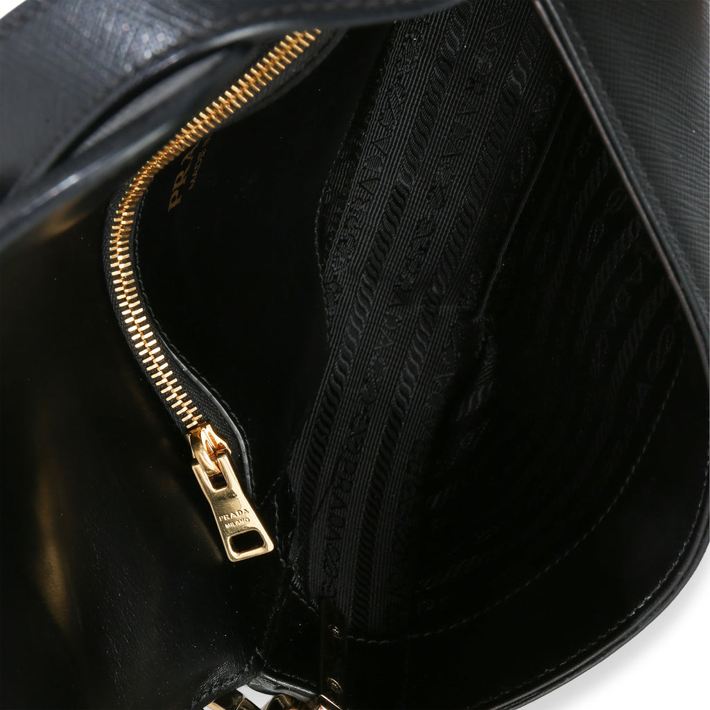 Black Saffiano Lux Leather Embleme Flap Shoulder Bag