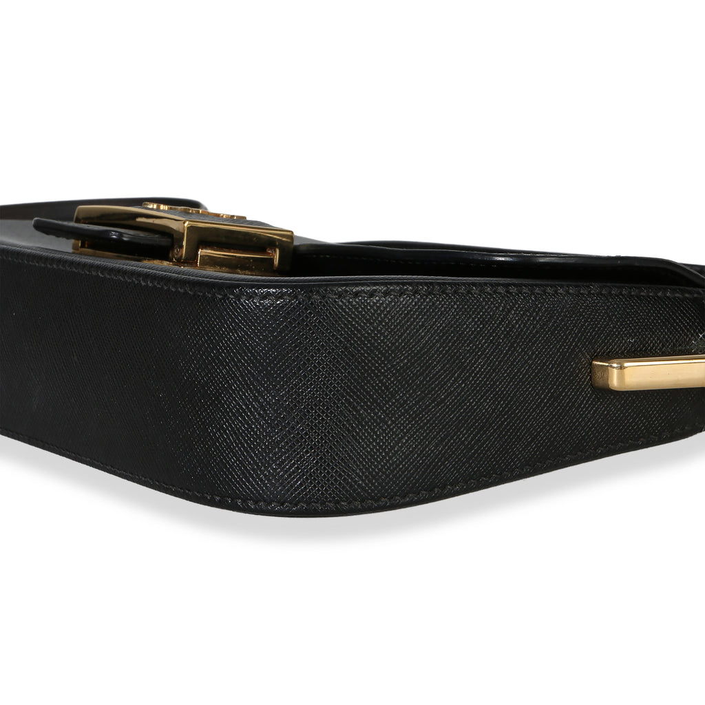Black Saffiano Lux Leather Embleme Flap Shoulder Bag