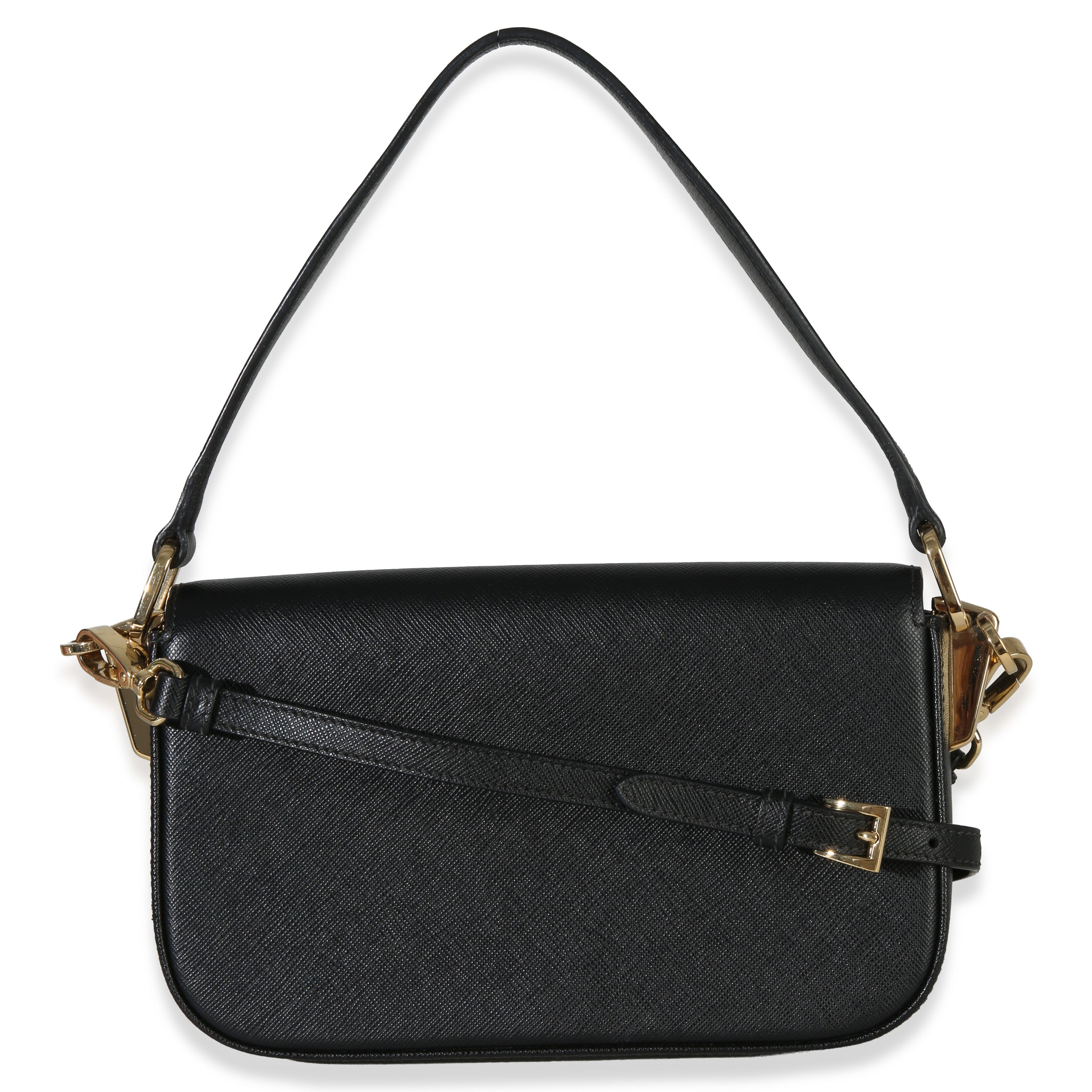 Black Saffiano Lux Leather Embleme Flap Shoulder Bag