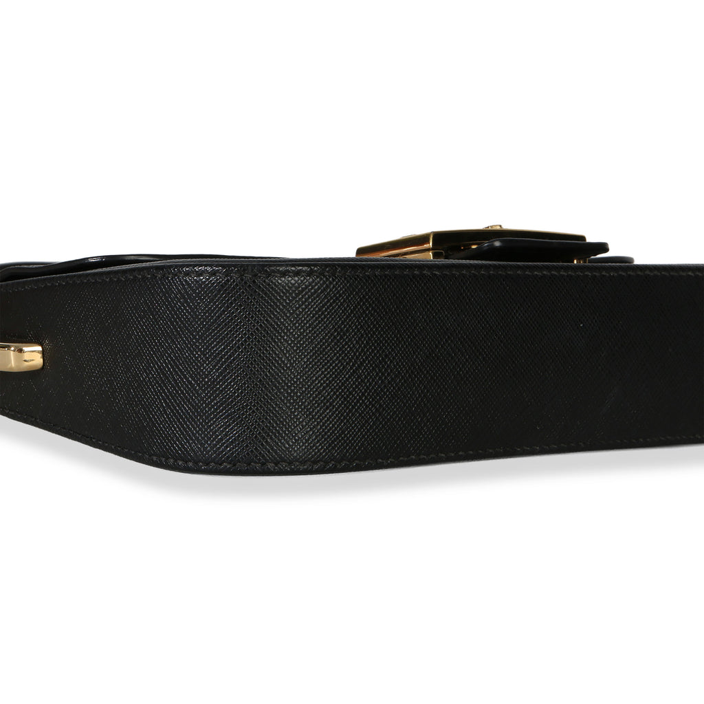 Black Saffiano Lux Leather Embleme Flap Shoulder Bag
