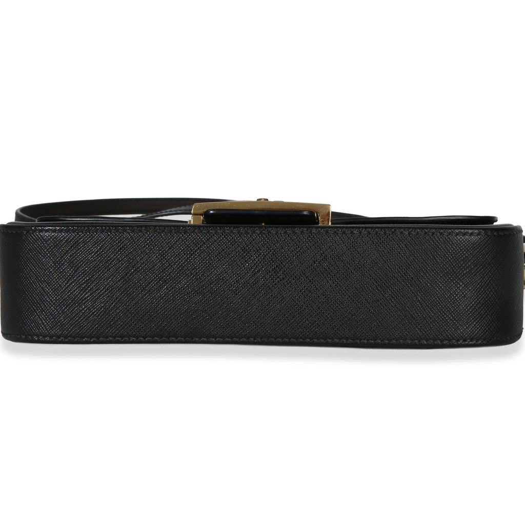 Black Saffiano Lux Leather Embleme Flap Shoulder Bag
