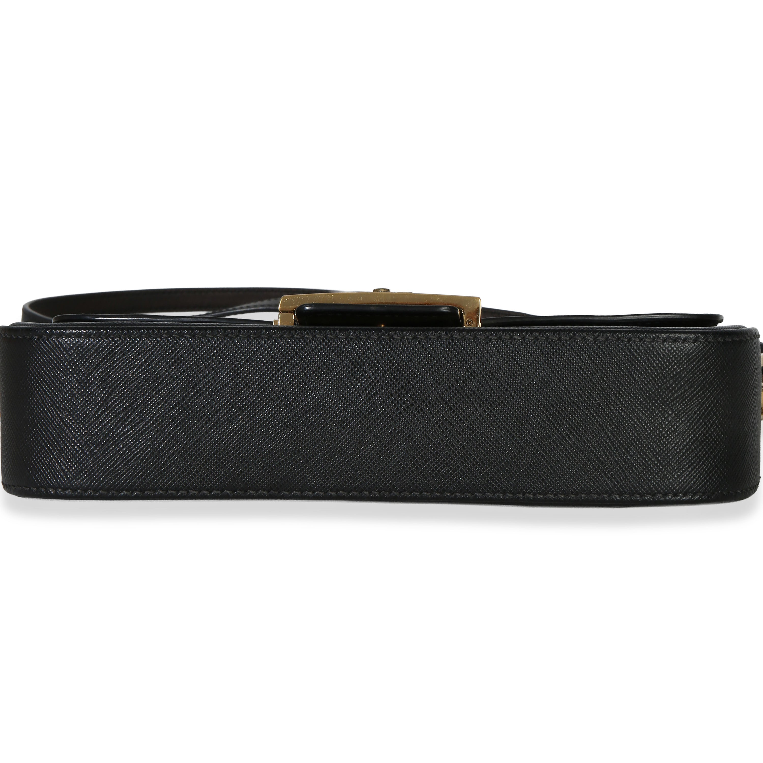 Black Saffiano Lux Leather Embleme Flap Shoulder Bag