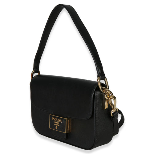 Black Saffiano Lux Leather Embleme Flap Shoulder Bag