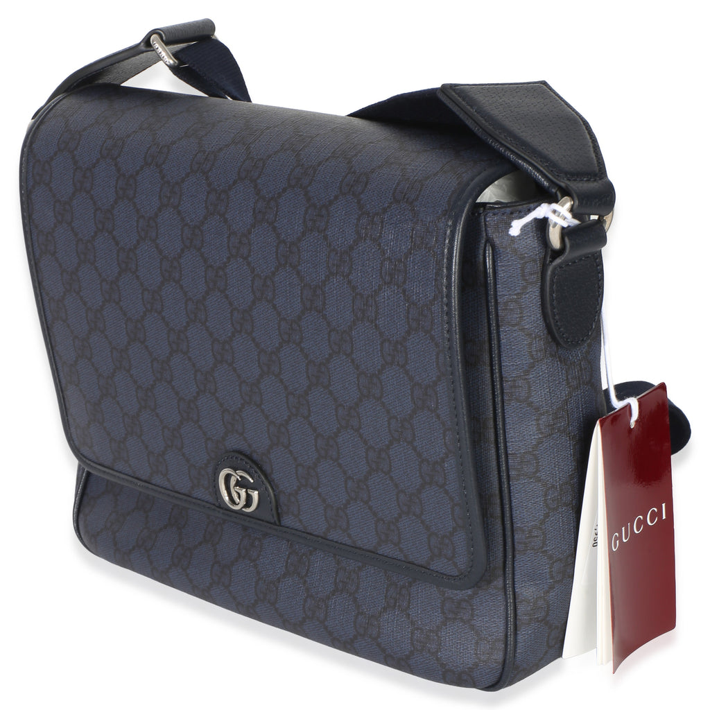 Blue Black Tender GG Supreme Dollar Calfskin Ophidia Messenger Bag