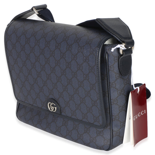 Blue Black Tender GG Supreme Dollar Calfskin Ophidia Messenger Bag