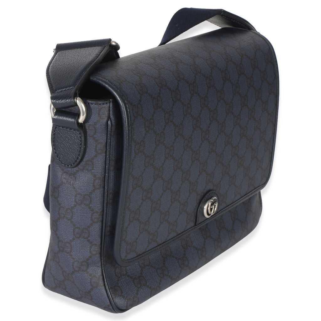 Blue Black Tender GG Supreme Dollar Calfskin Ophidia Messenger Bag