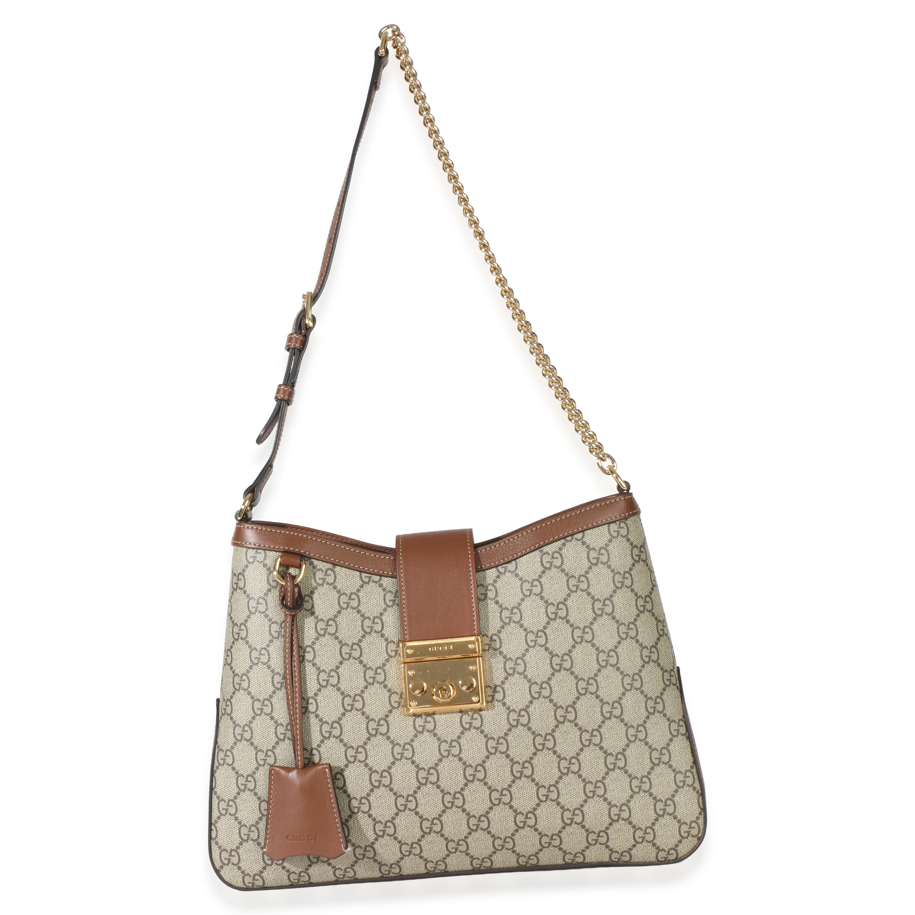 Beige Ebony GG Supreme Monogram Canvas Medium Padlock Shoulder Bag