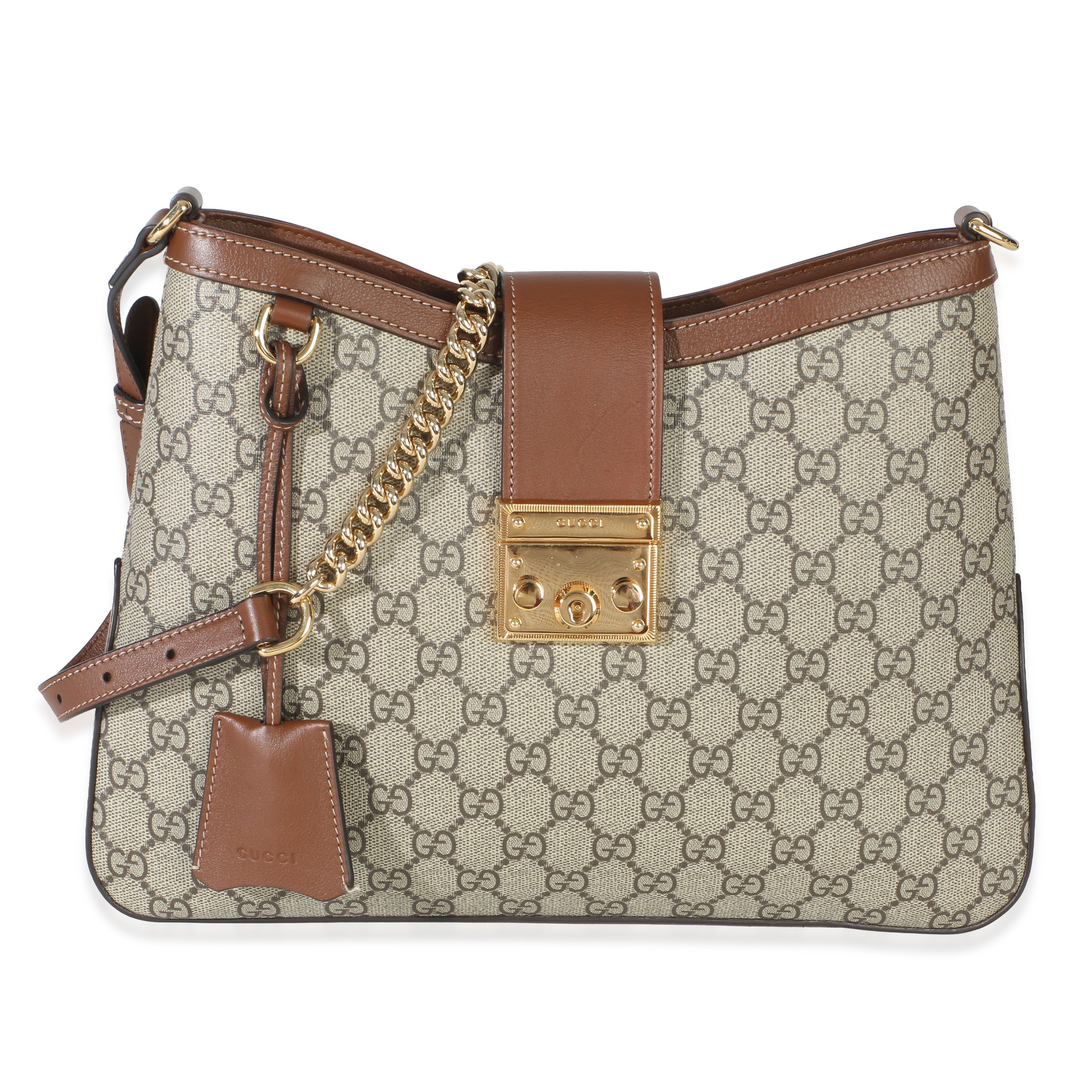 Beige Ebony GG Supreme Monogram Canvas Medium Padlock Shoulder Bag