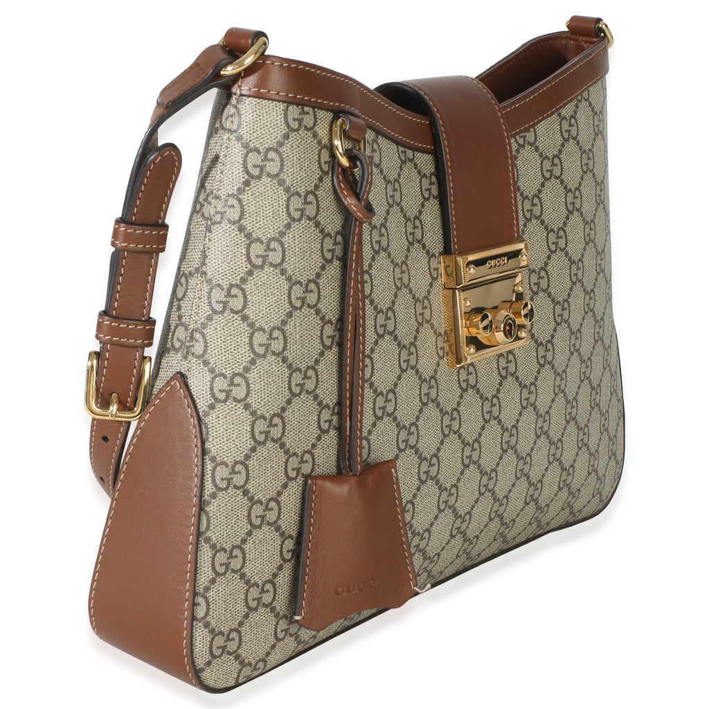 Beige Ebony GG Supreme Monogram Canvas Medium Padlock Shoulder Bag