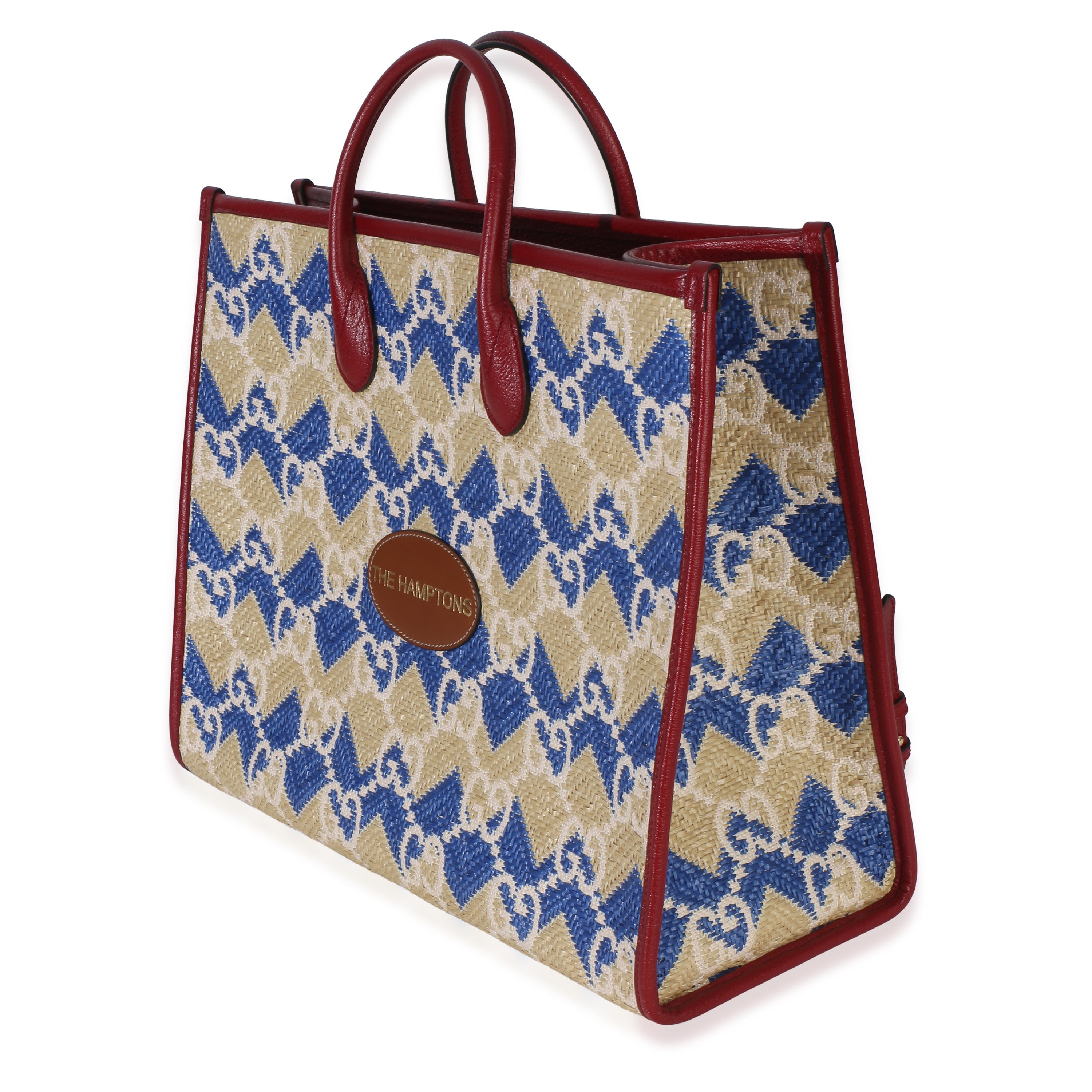 Red Blue Multicolor The Hamptons GG Raffia Large Tote