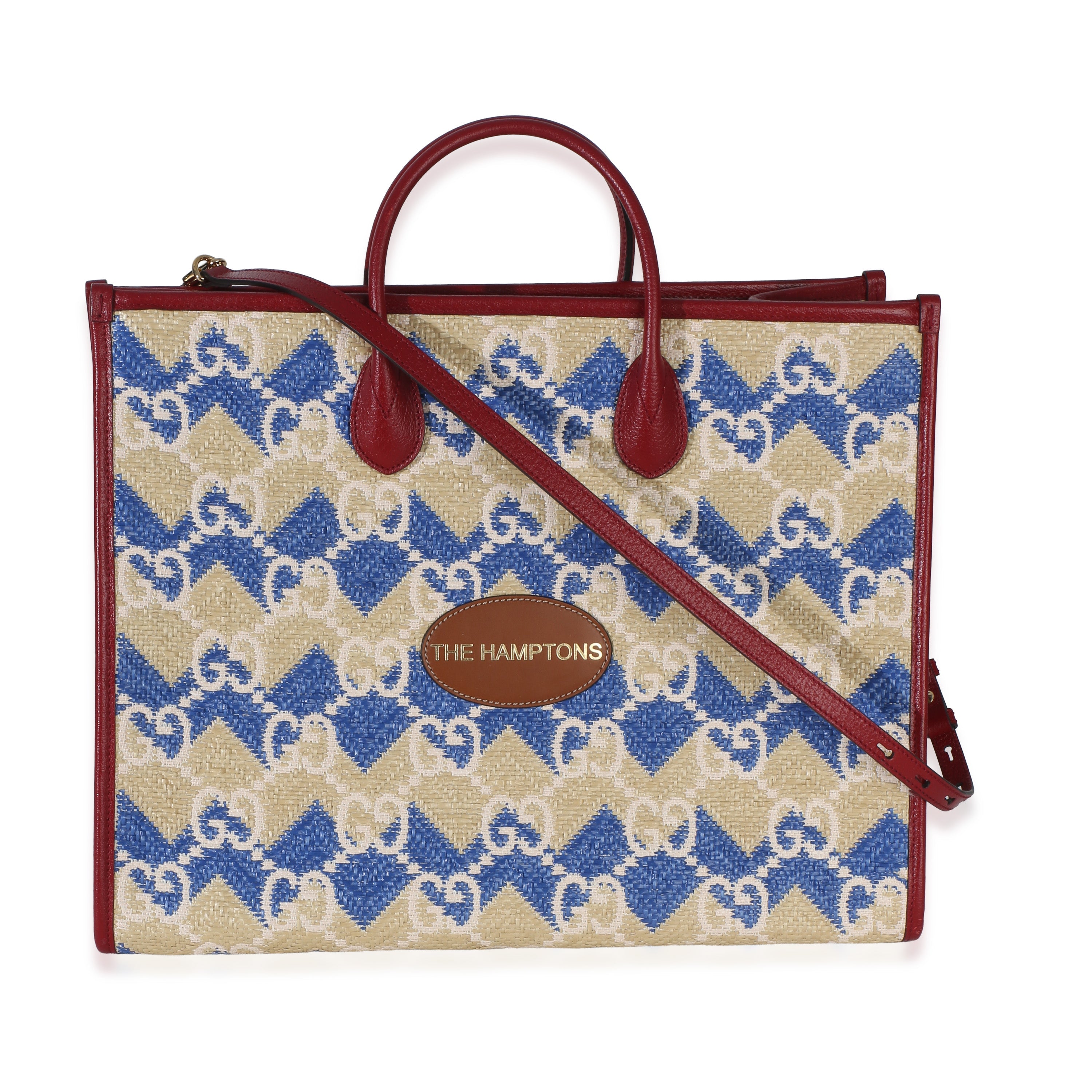 Red Blue Multicolor The Hamptons GG Raffia Large Tote