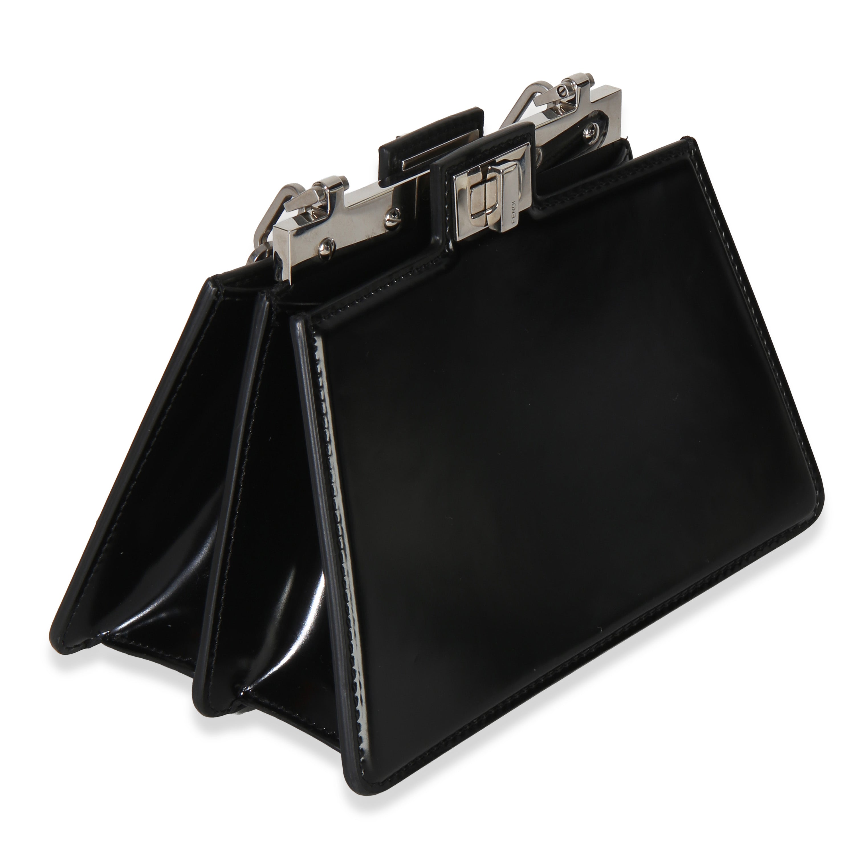 Black Patent Petite Peekaboo Cut Chain Shoulder Bag