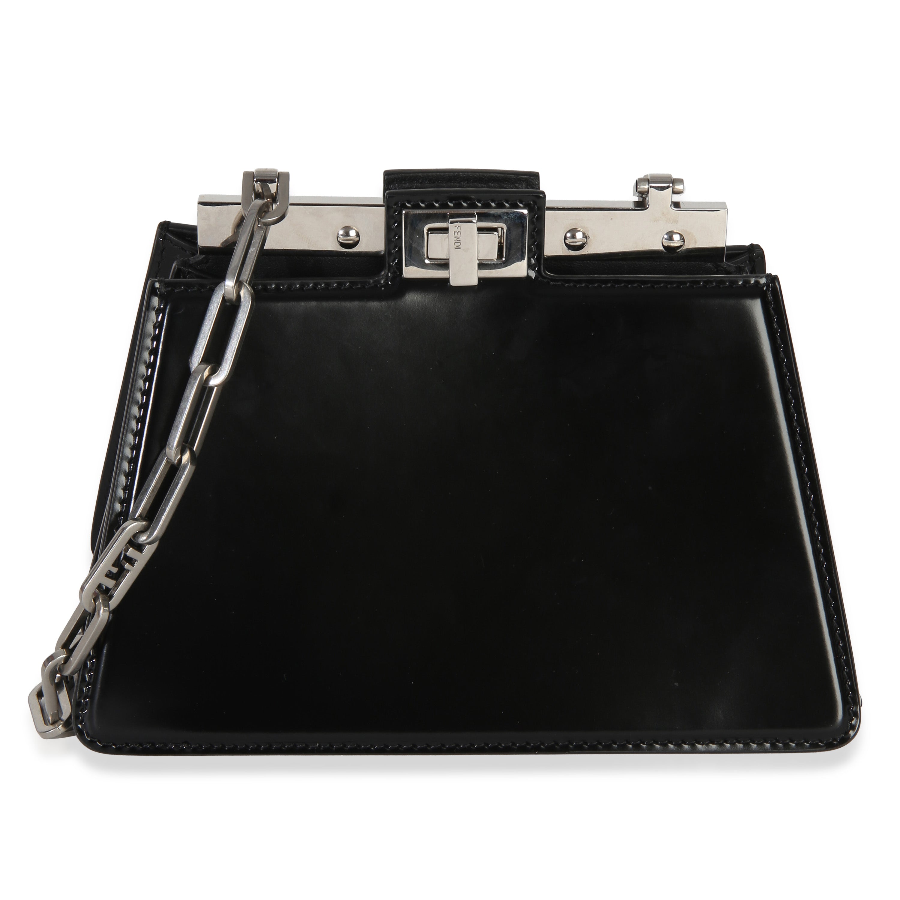 Black Patent Petite Peekaboo Cut Chain Shoulder Bag
