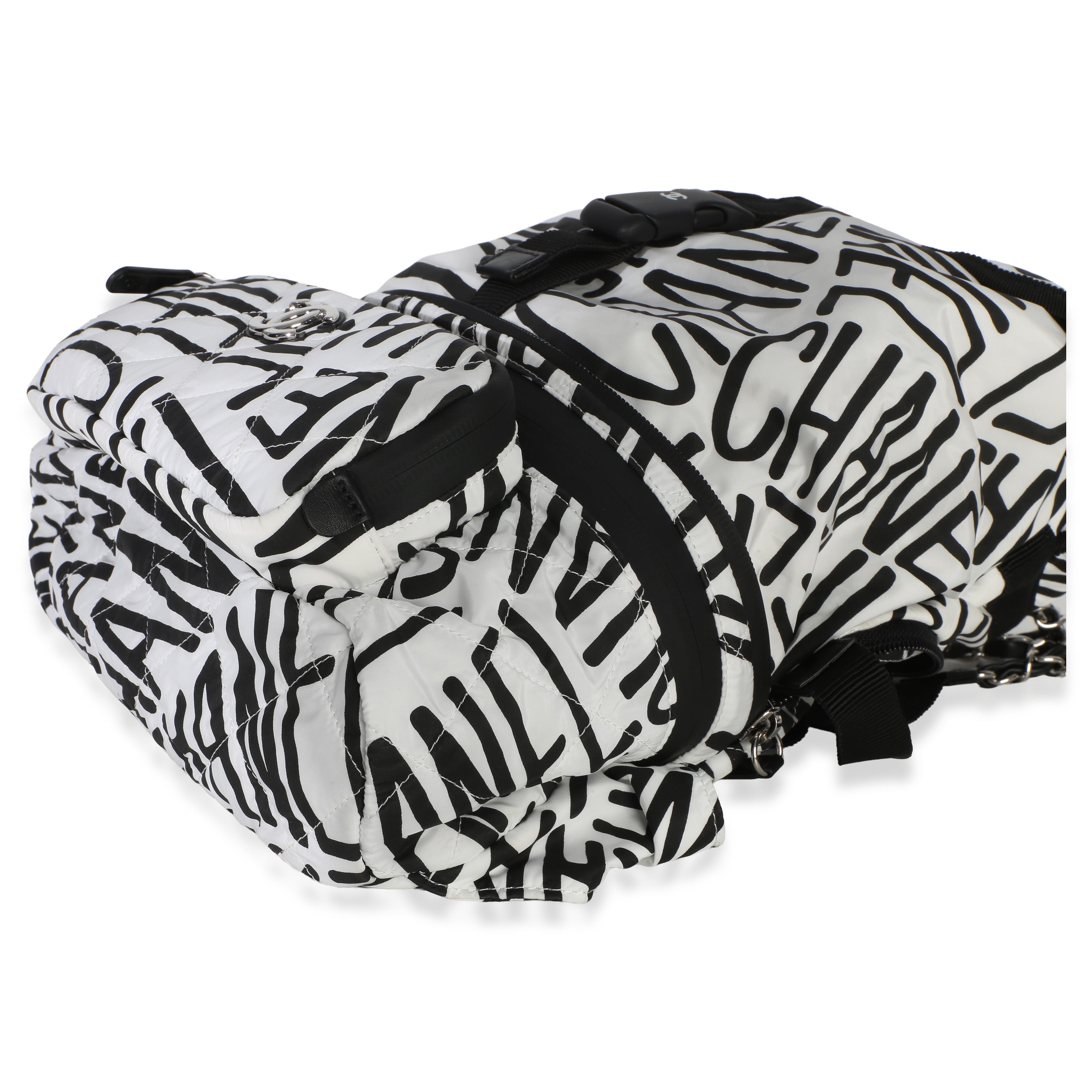 White Black Nylon Printed Coco Neige Backpack