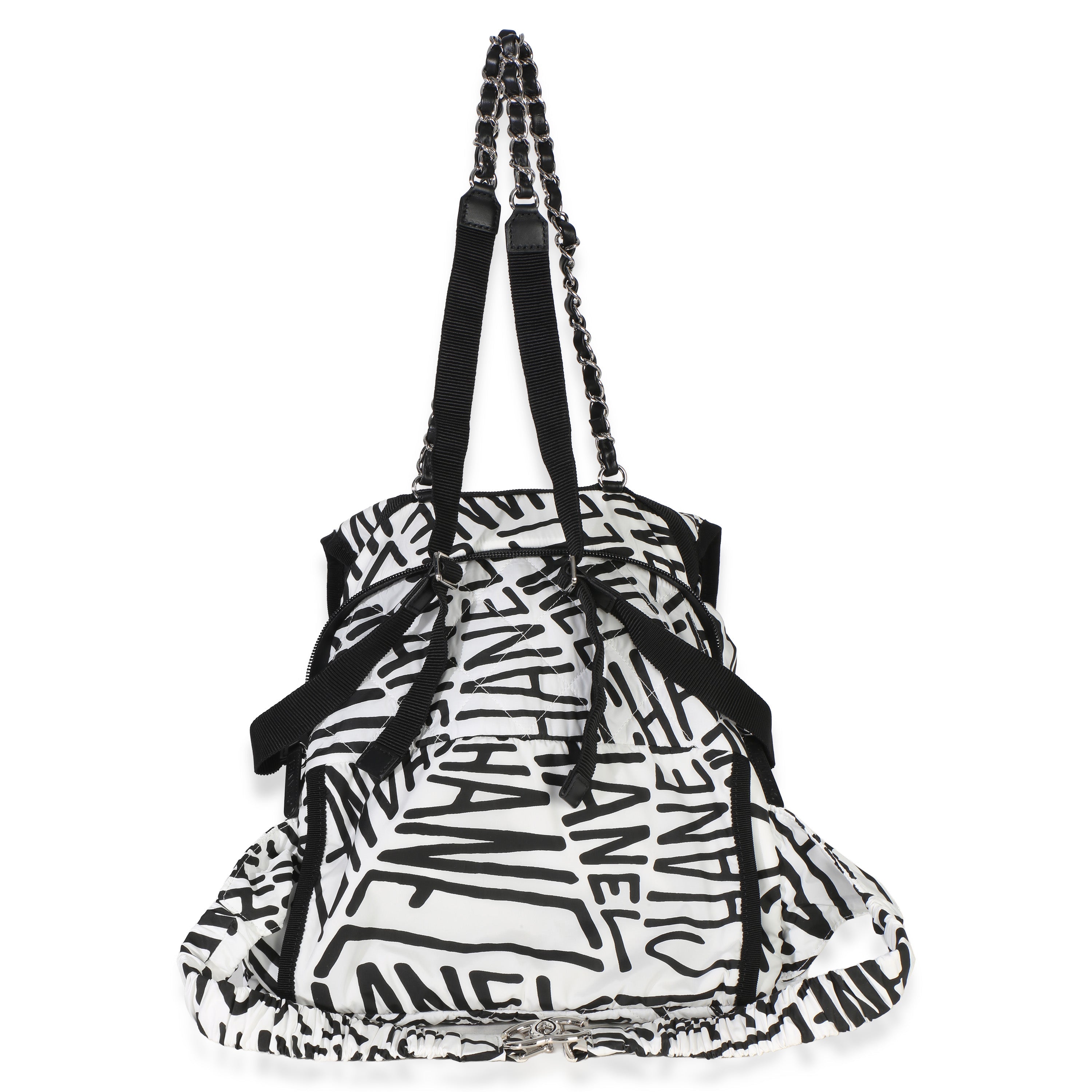 White Black Nylon Printed Coco Neige Backpack