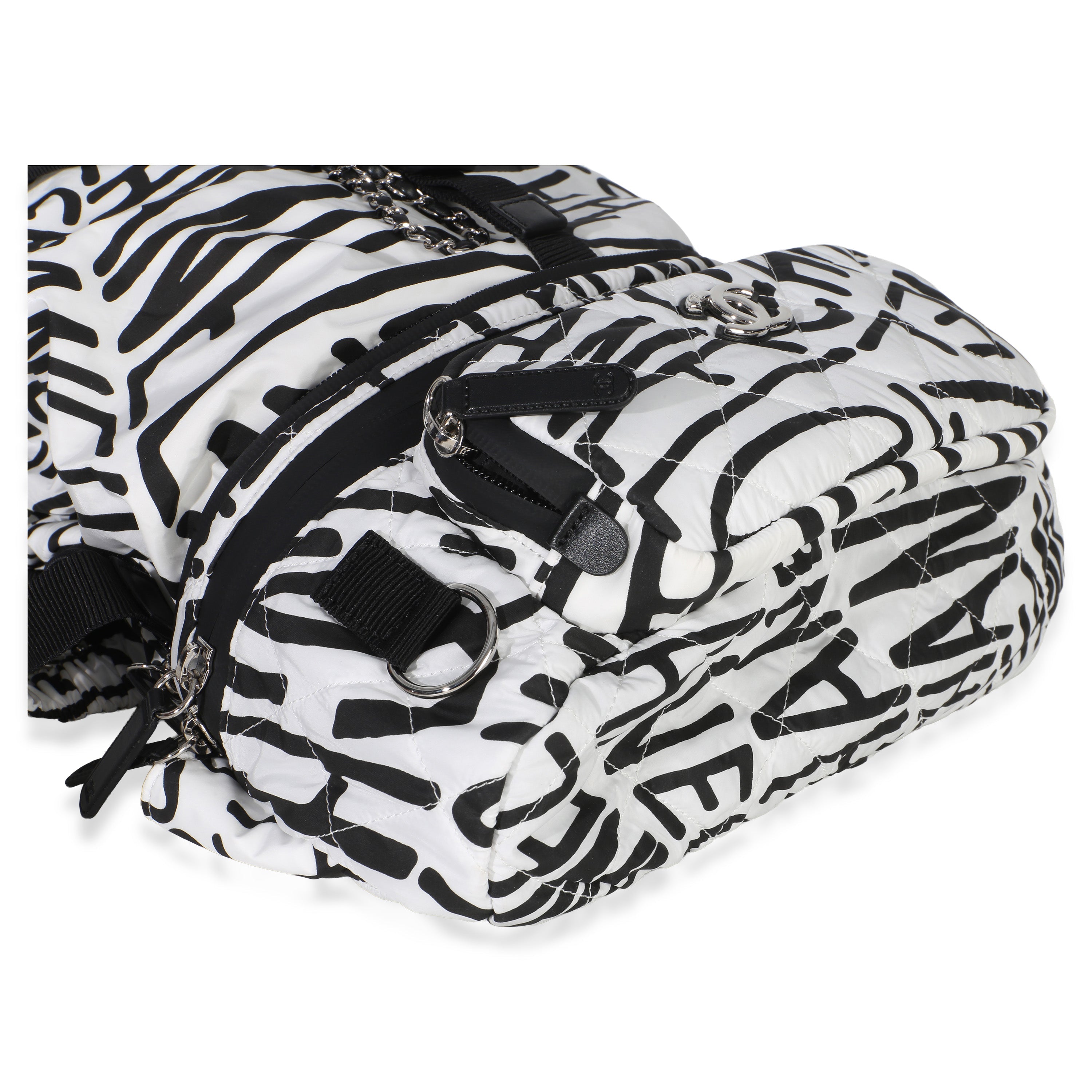 White Black Nylon Printed Coco Neige Backpack