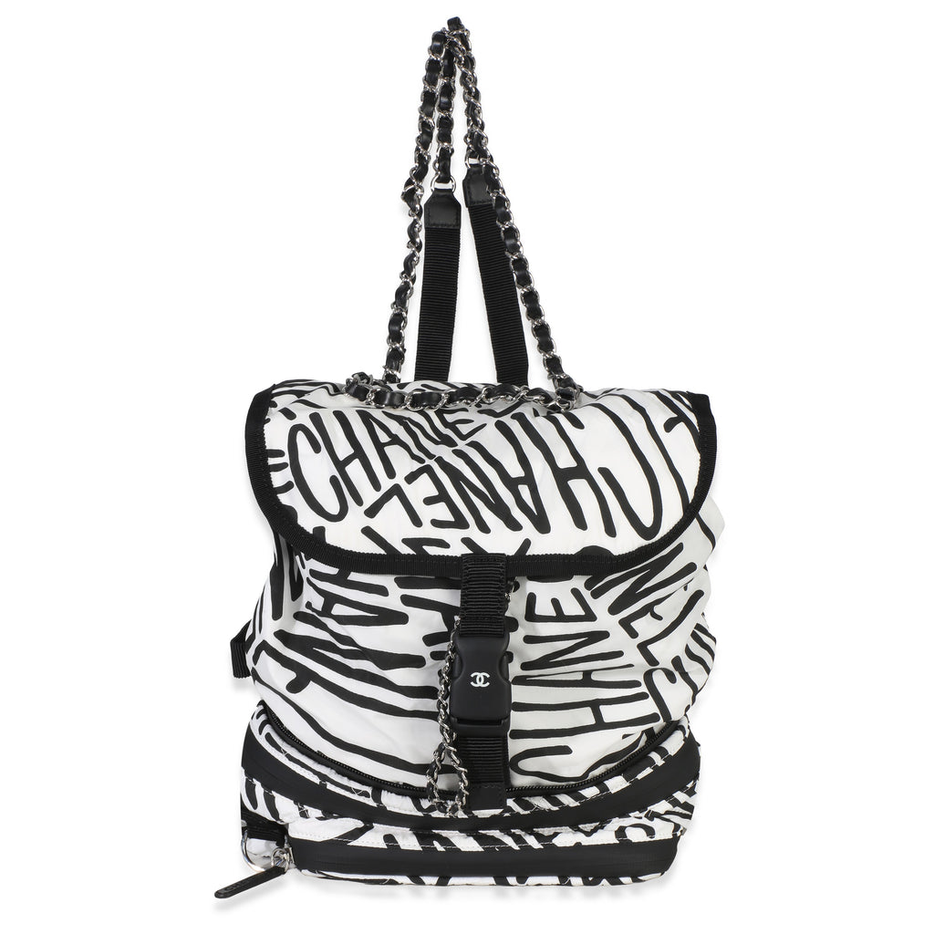 White Black Nylon Printed Coco Neige Backpack