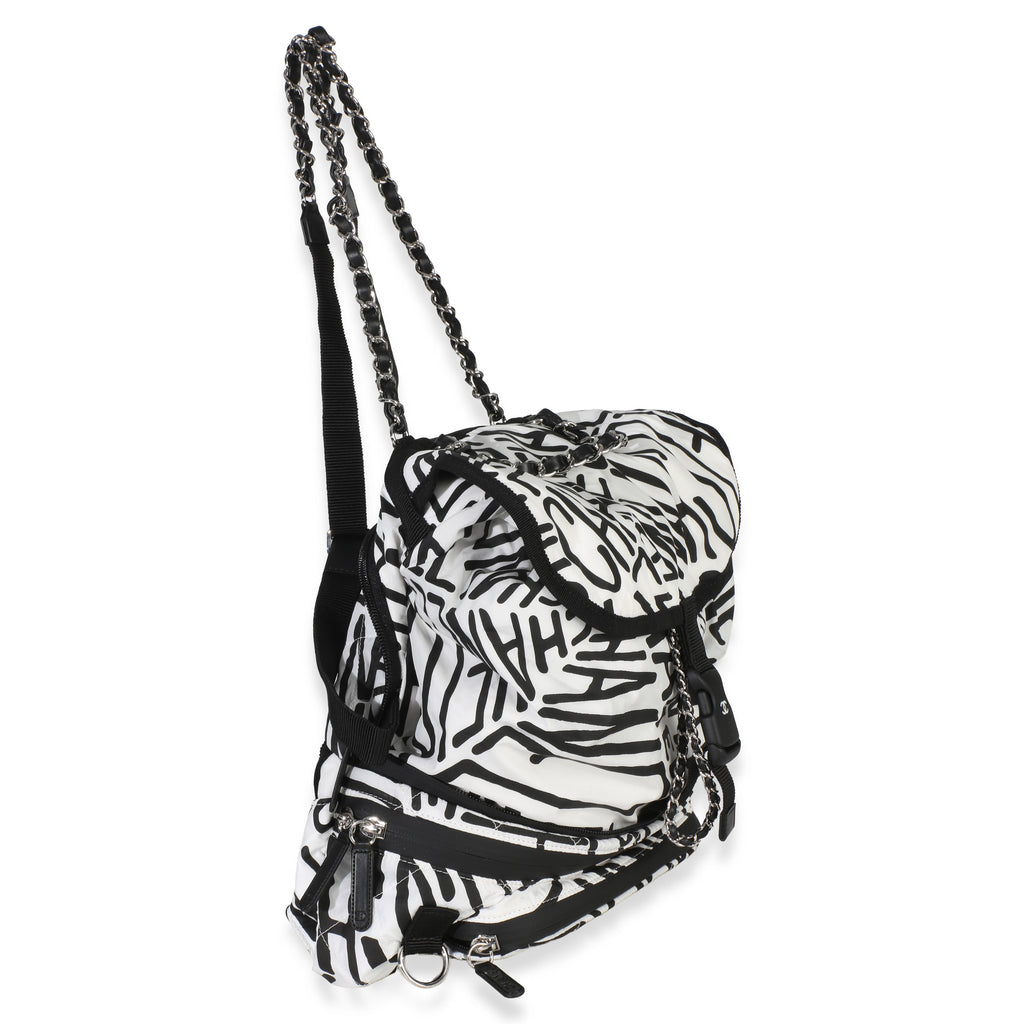 White Black Nylon Printed Coco Neige Backpack