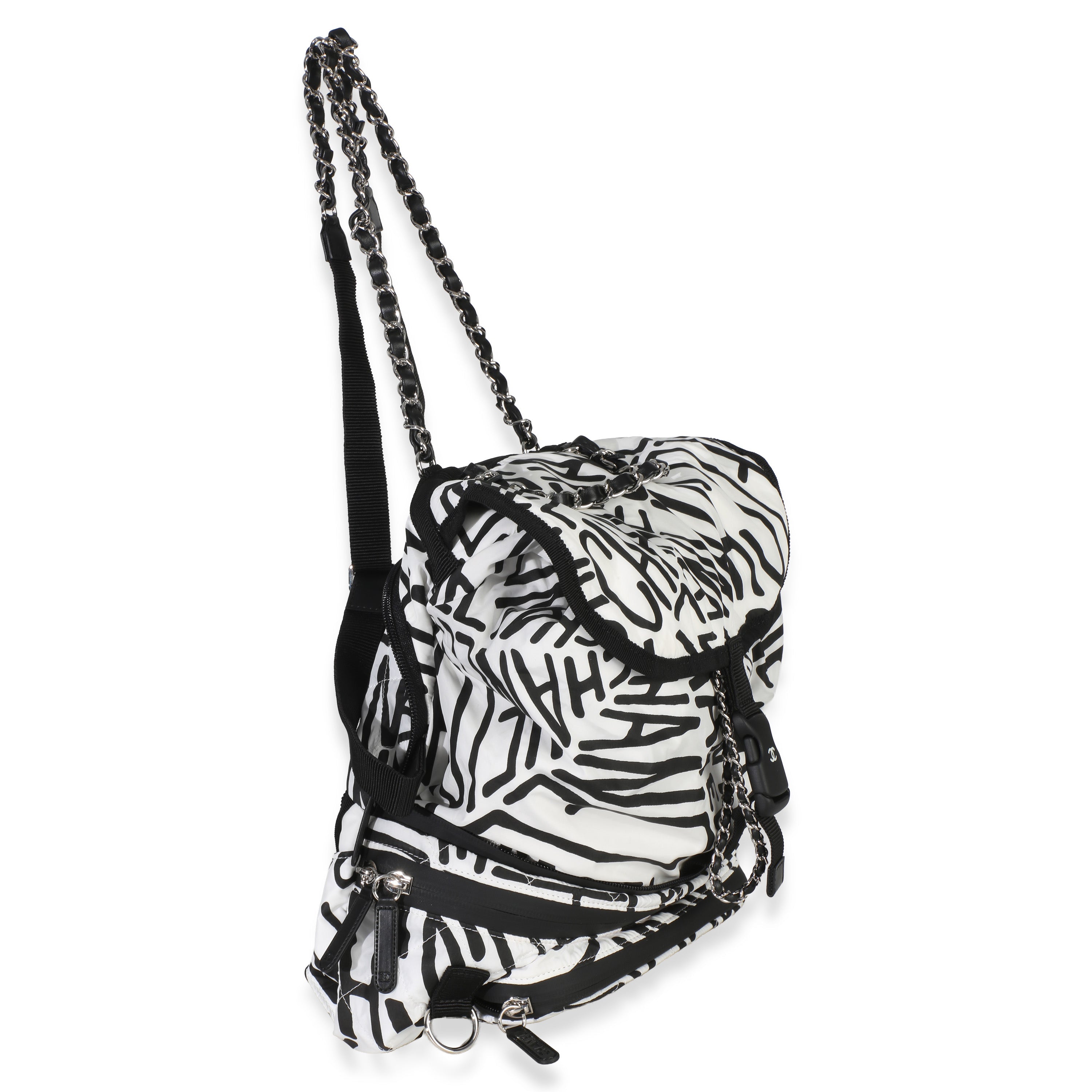 White Black Nylon Printed Coco Neige Backpack
