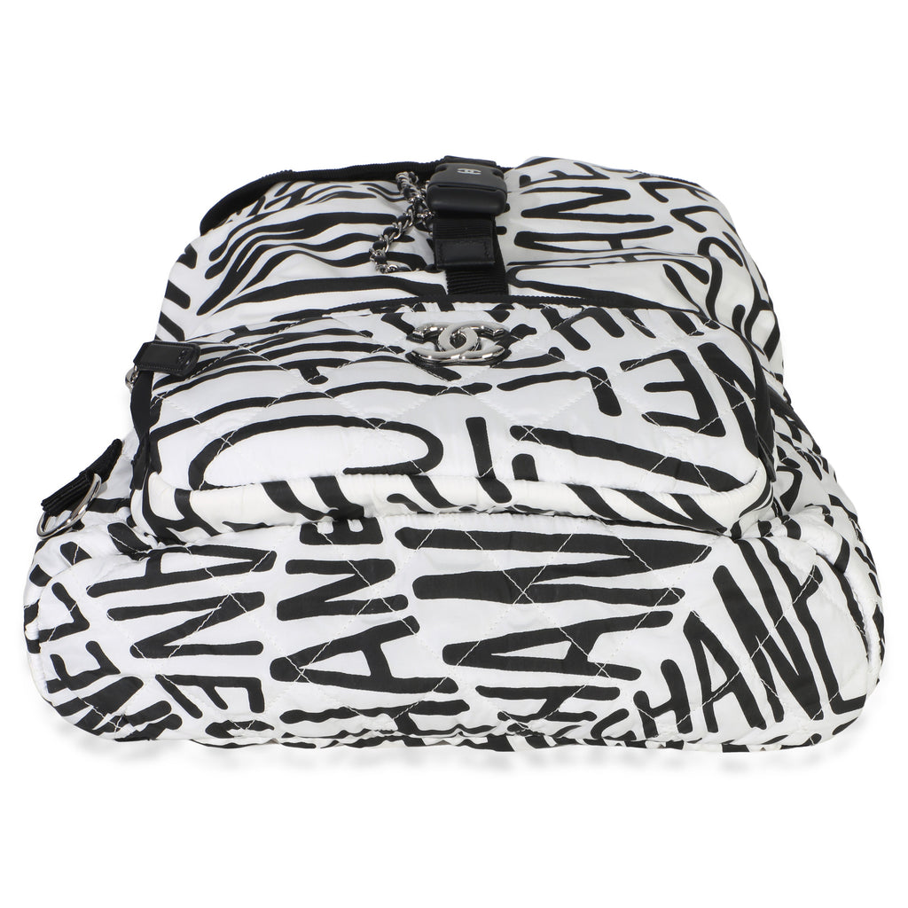 White Black Nylon Printed Coco Neige Backpack