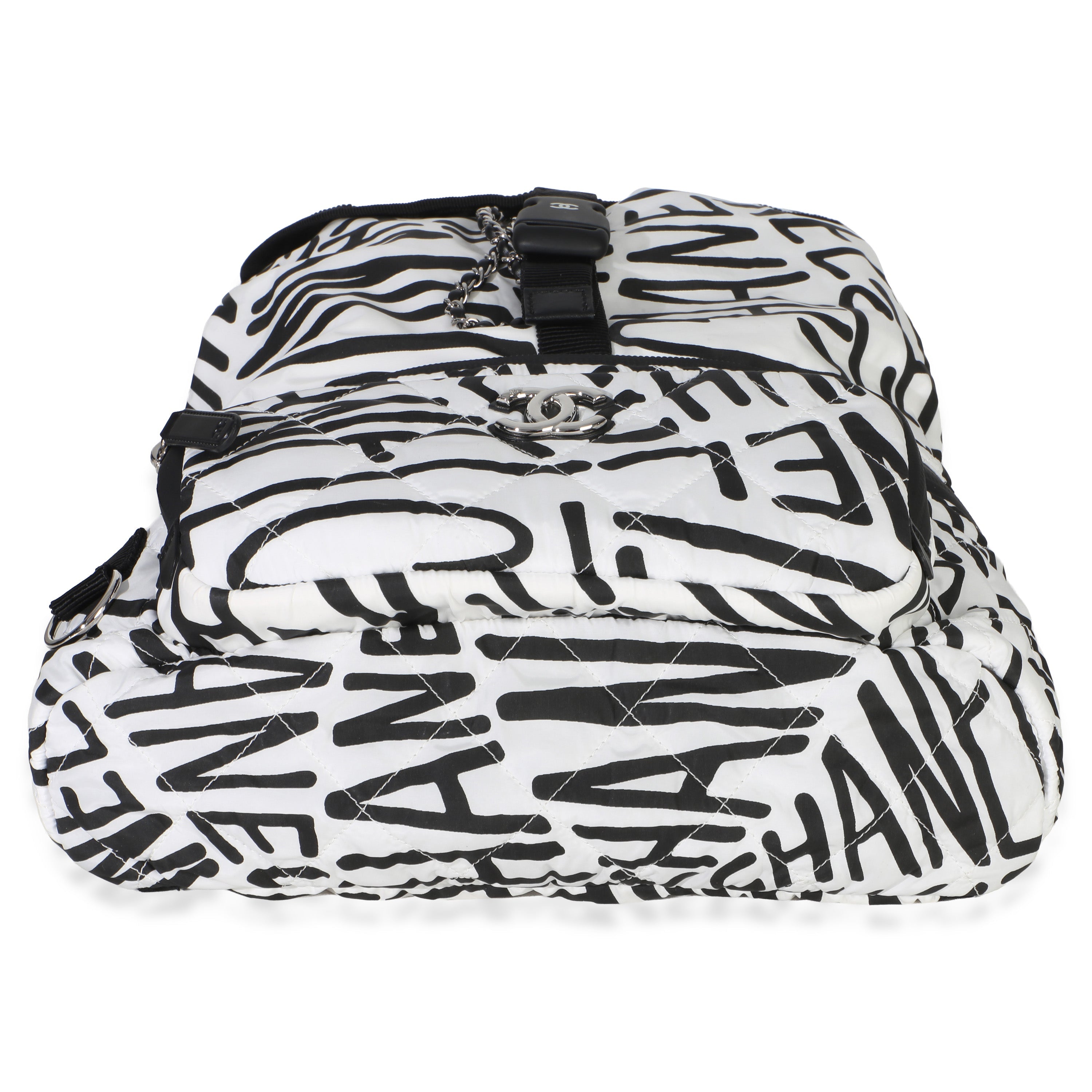 White Black Nylon Printed Coco Neige Backpack