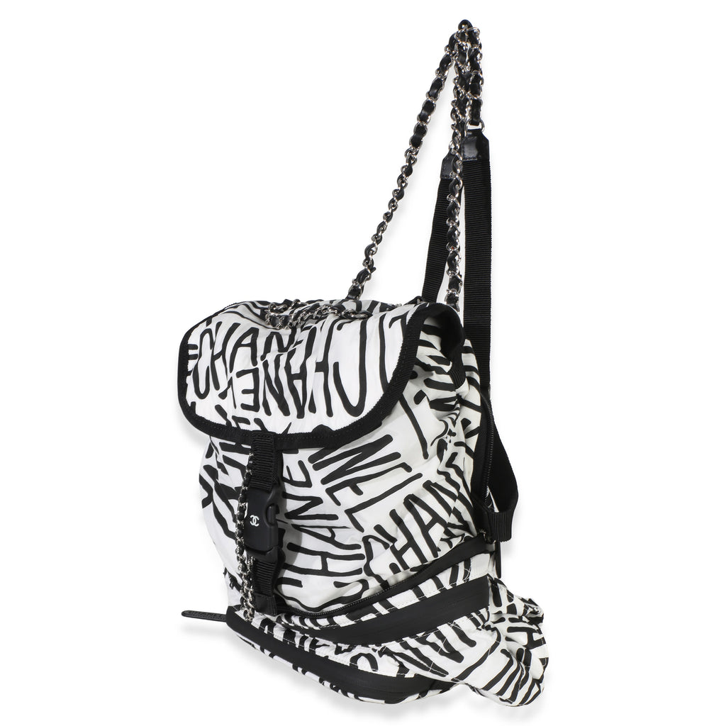 White Black Nylon Printed Coco Neige Backpack