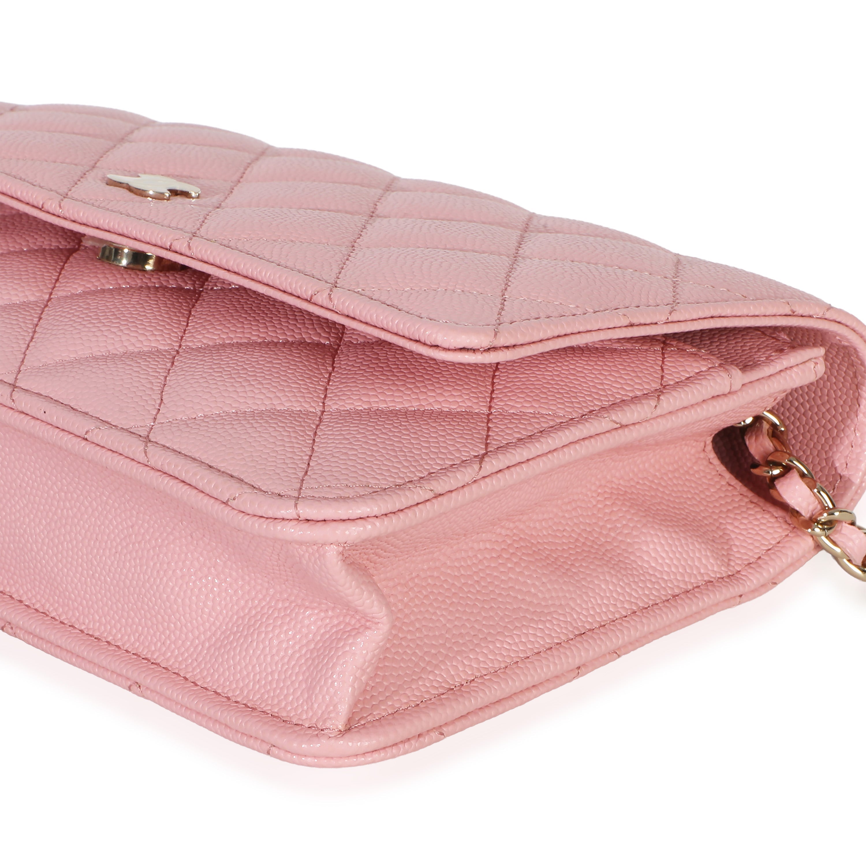 Pink Quilted Caviar Wallet On Chain