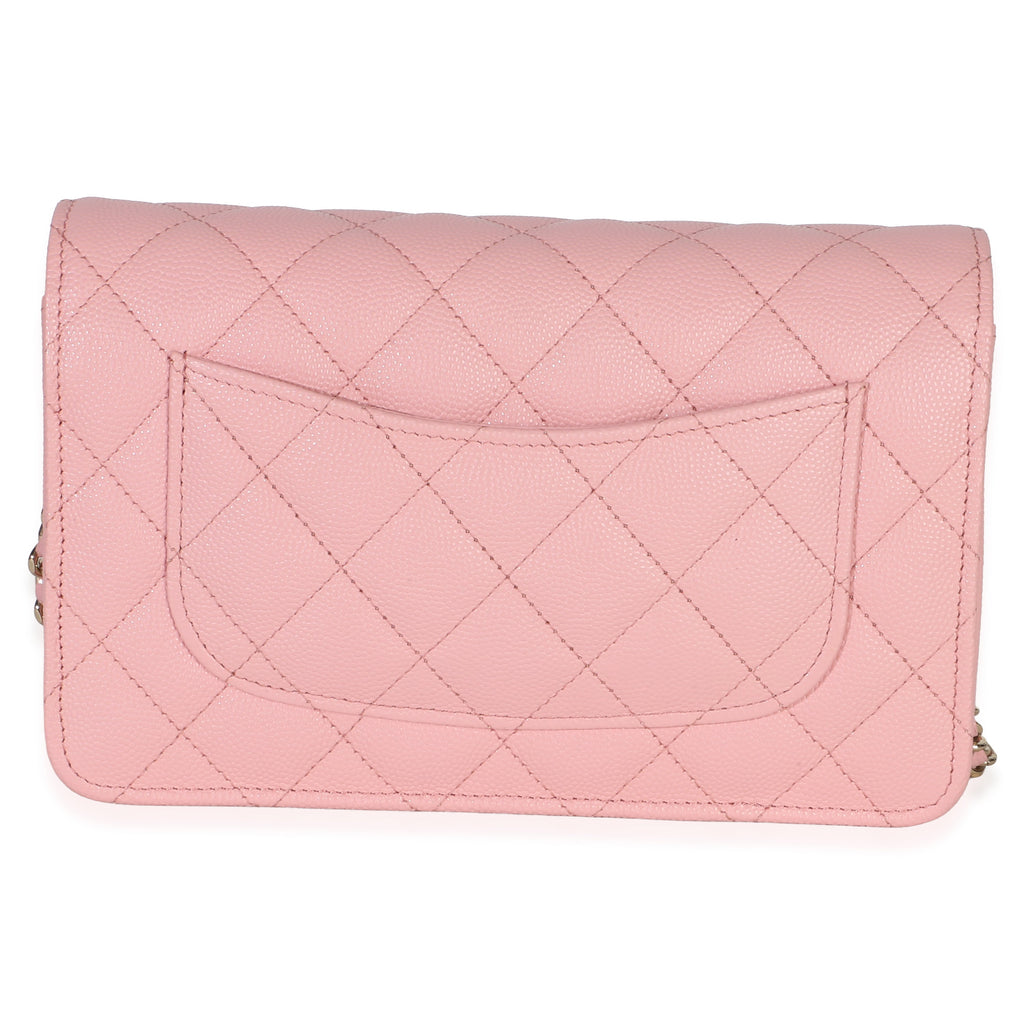 Pink Quilted Caviar Wallet On Chain