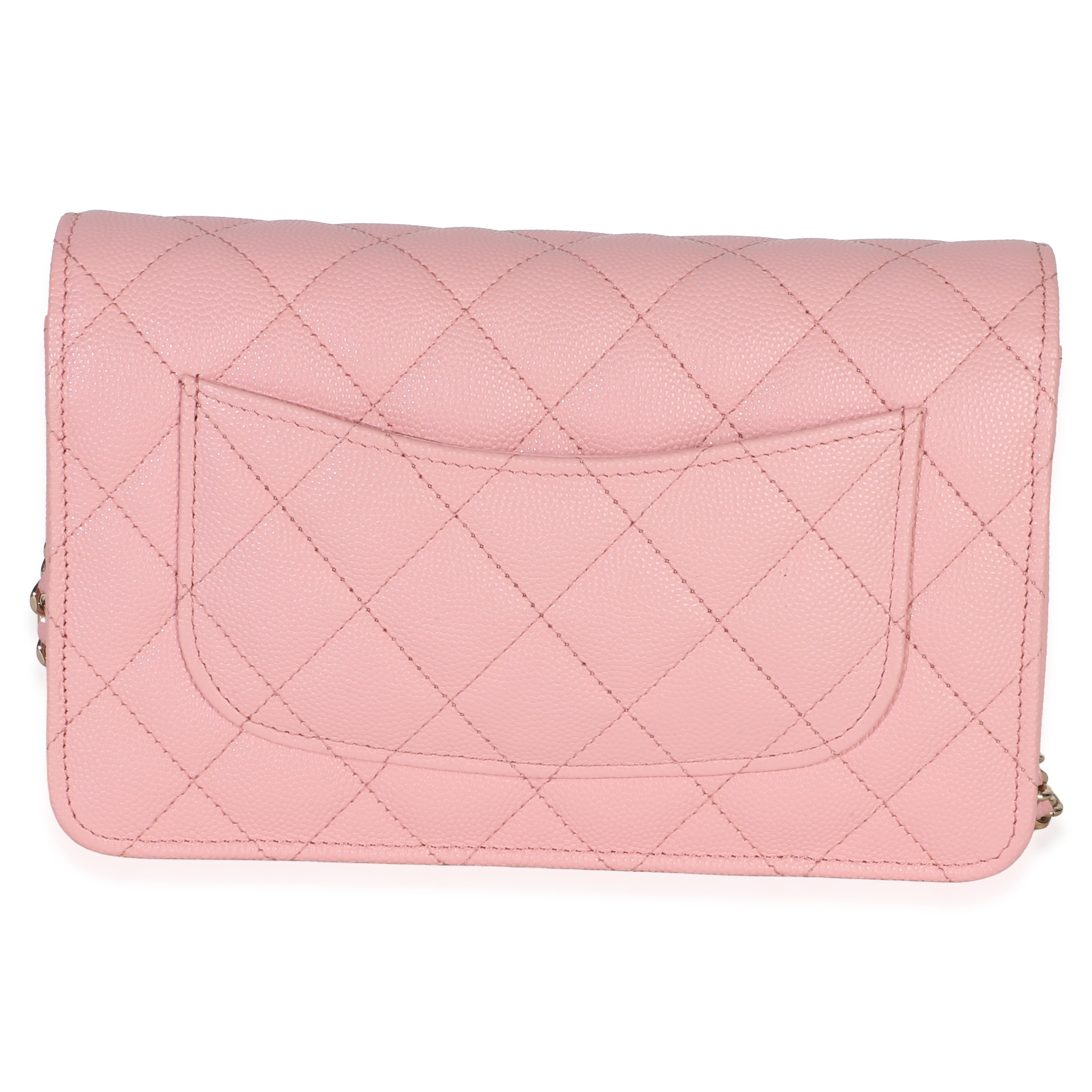Pink Quilted Caviar Wallet On Chain