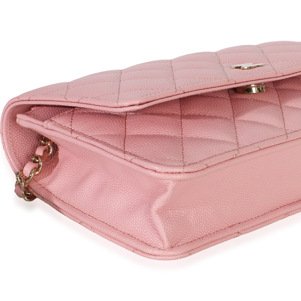 Pink Quilted Caviar Wallet On Chain
