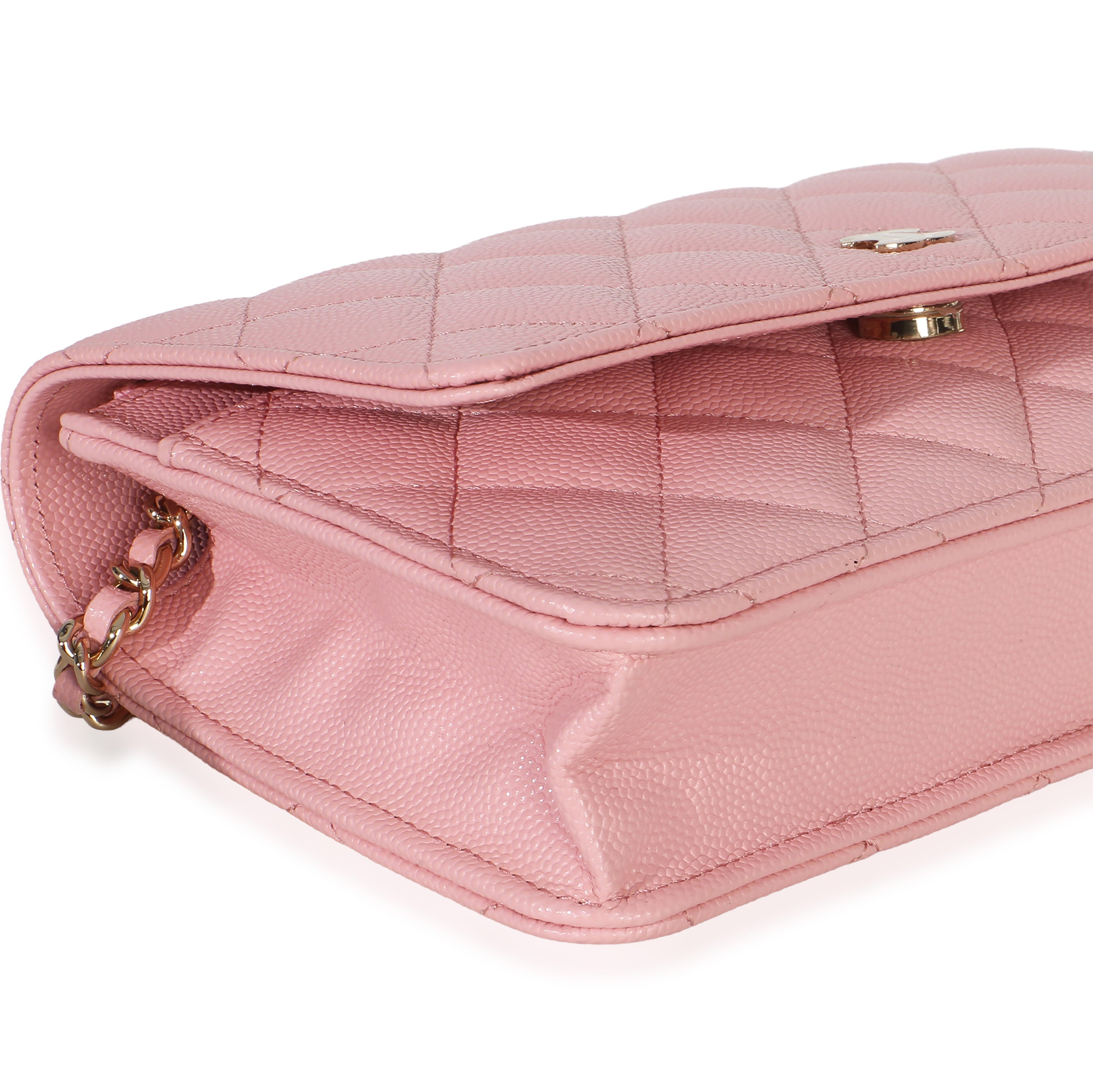 Pink Quilted Caviar Wallet On Chain