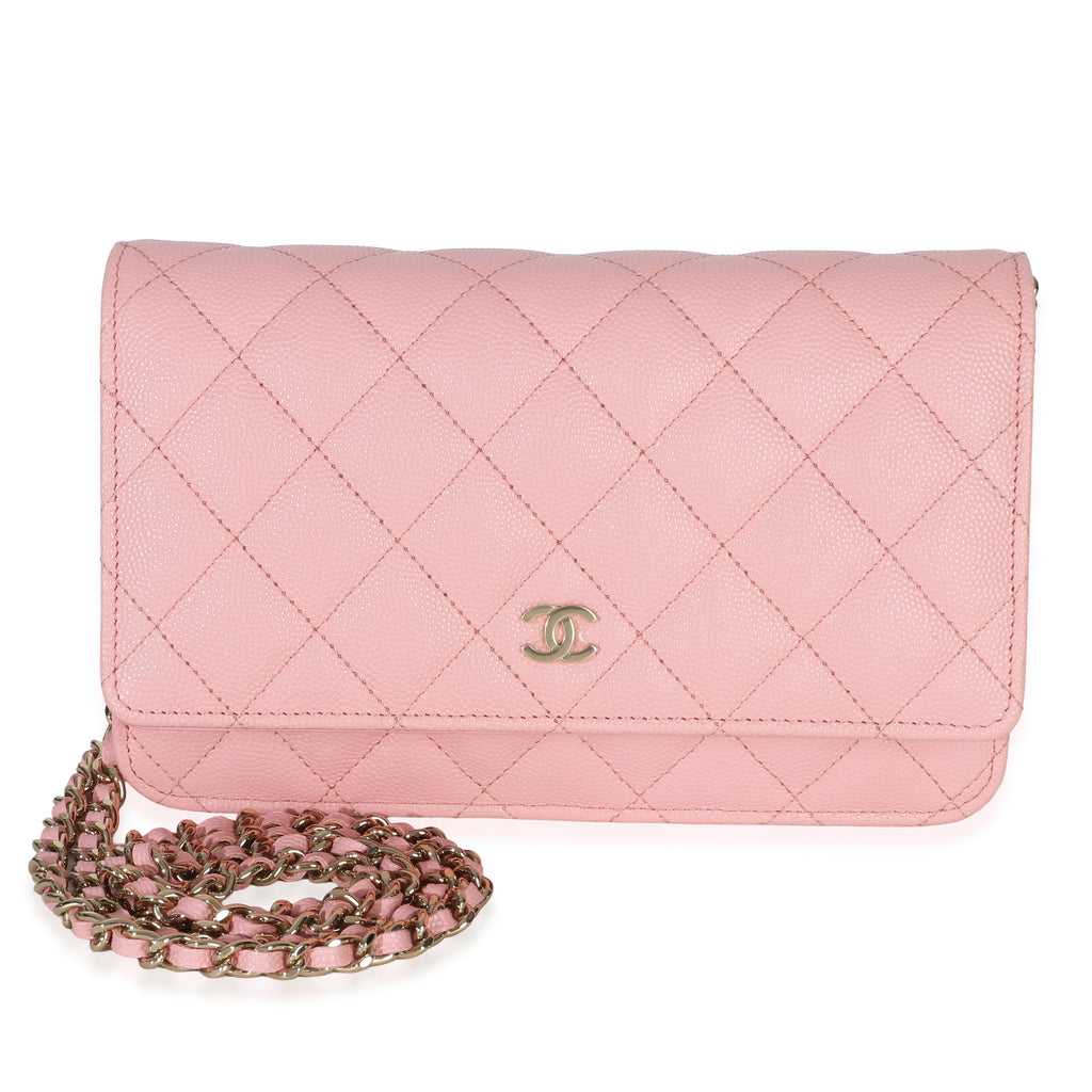 Pink Quilted Caviar Wallet On Chain