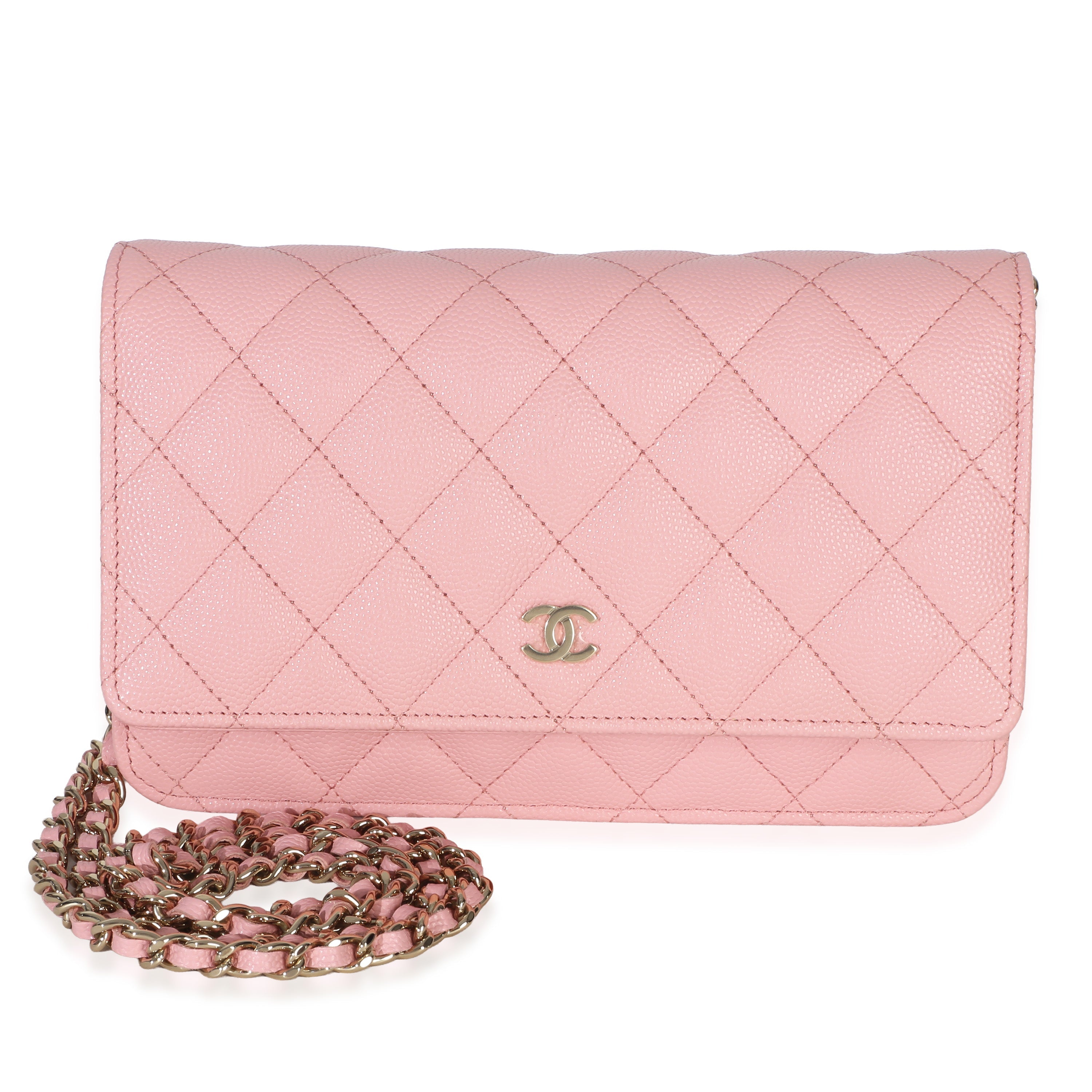 Pink Quilted Caviar Wallet On Chain