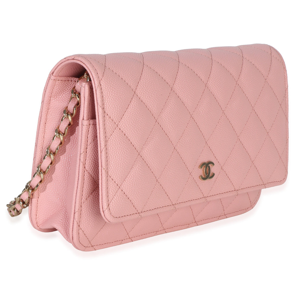 Pink Quilted Caviar Wallet On Chain