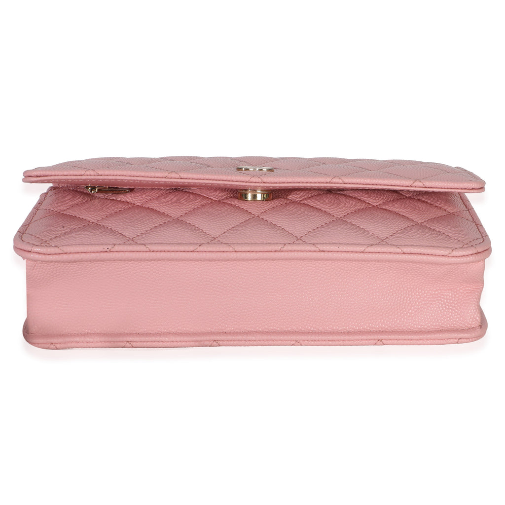 Pink Quilted Caviar Wallet On Chain
