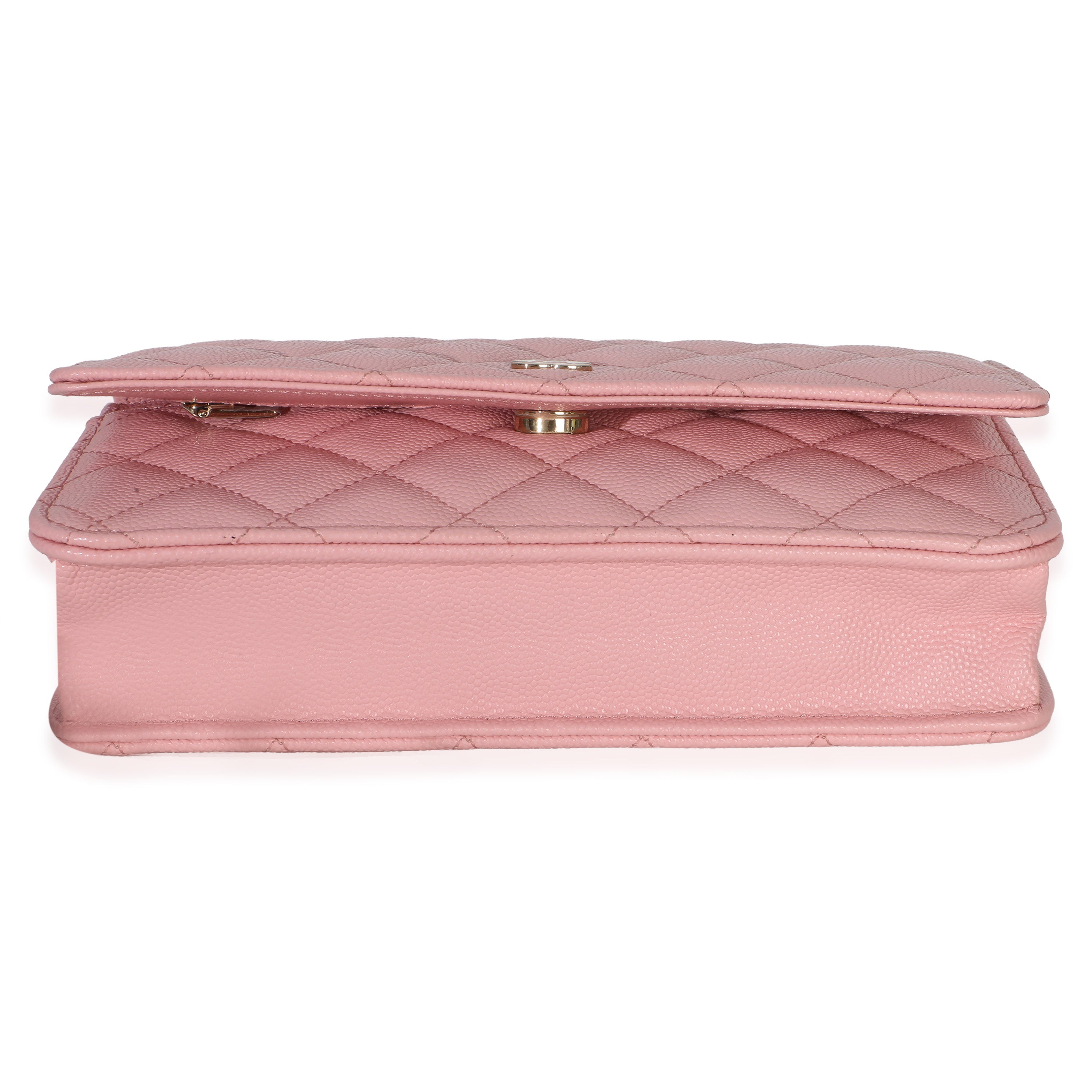 Pink Quilted Caviar Wallet On Chain